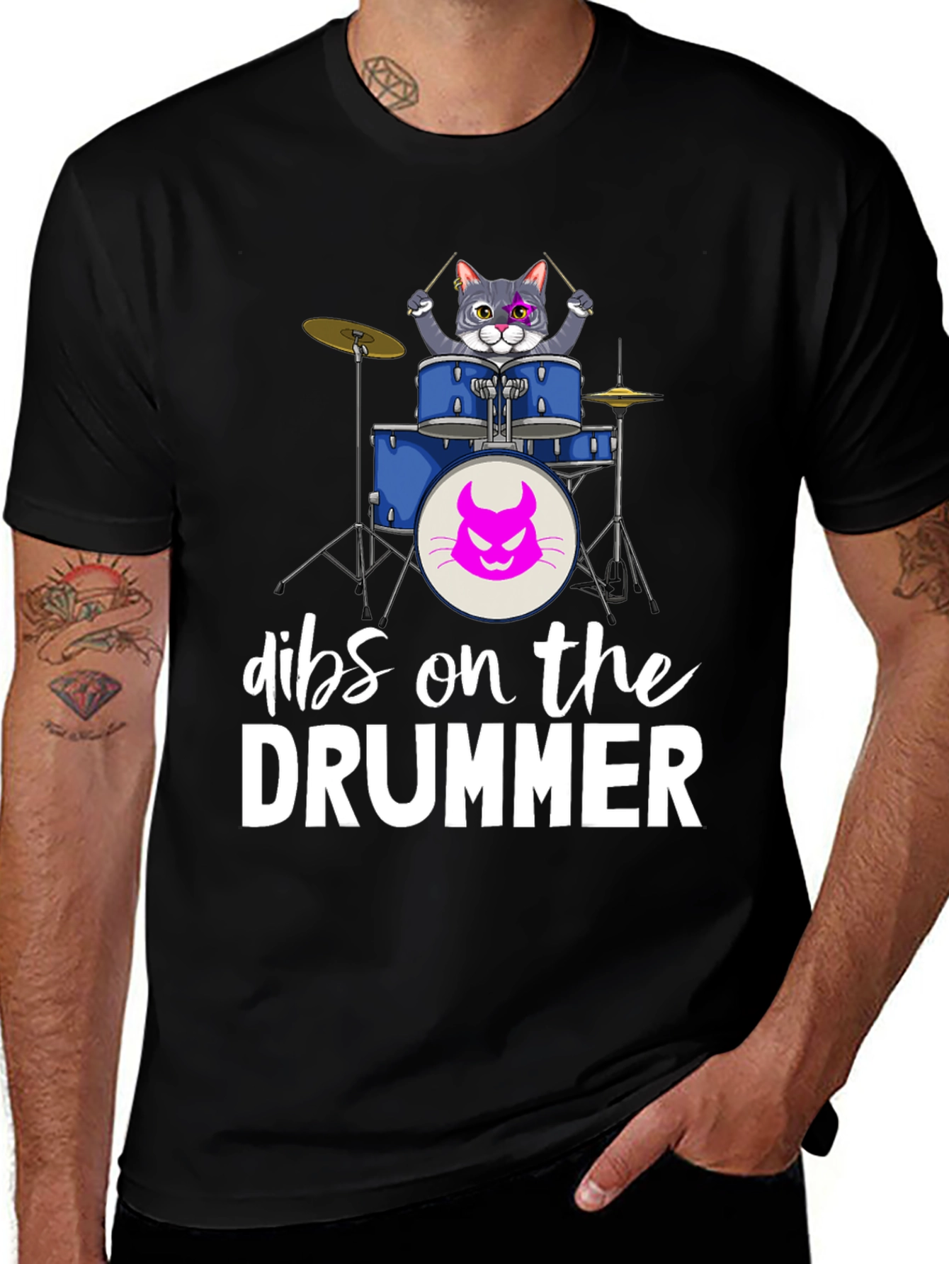 Dibs On The Drummer T-Shirt Funny Cat Drum Kit Tee
