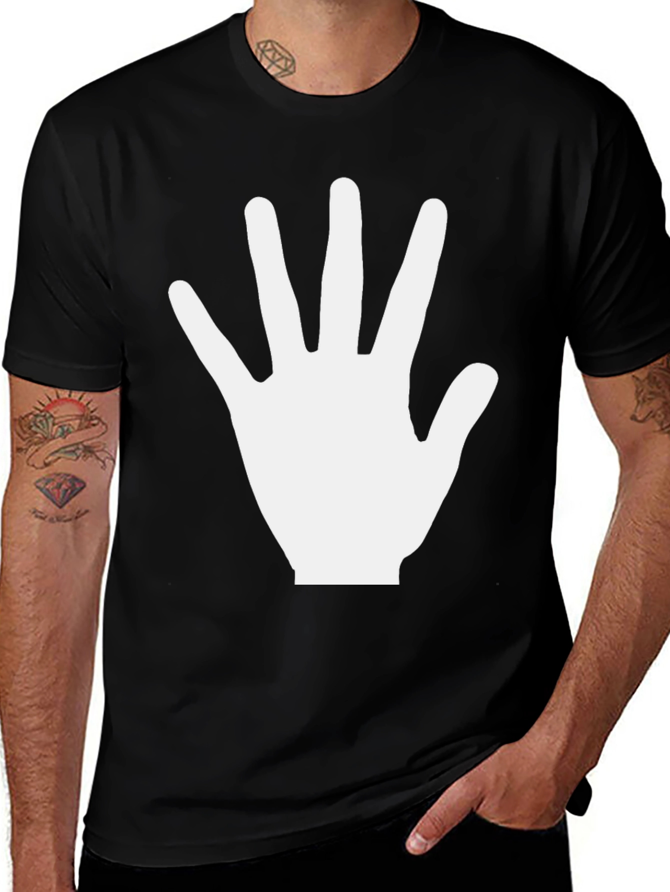 Palm Hand T-Shirt - Casual Short Sleeve Crew Neck Tee