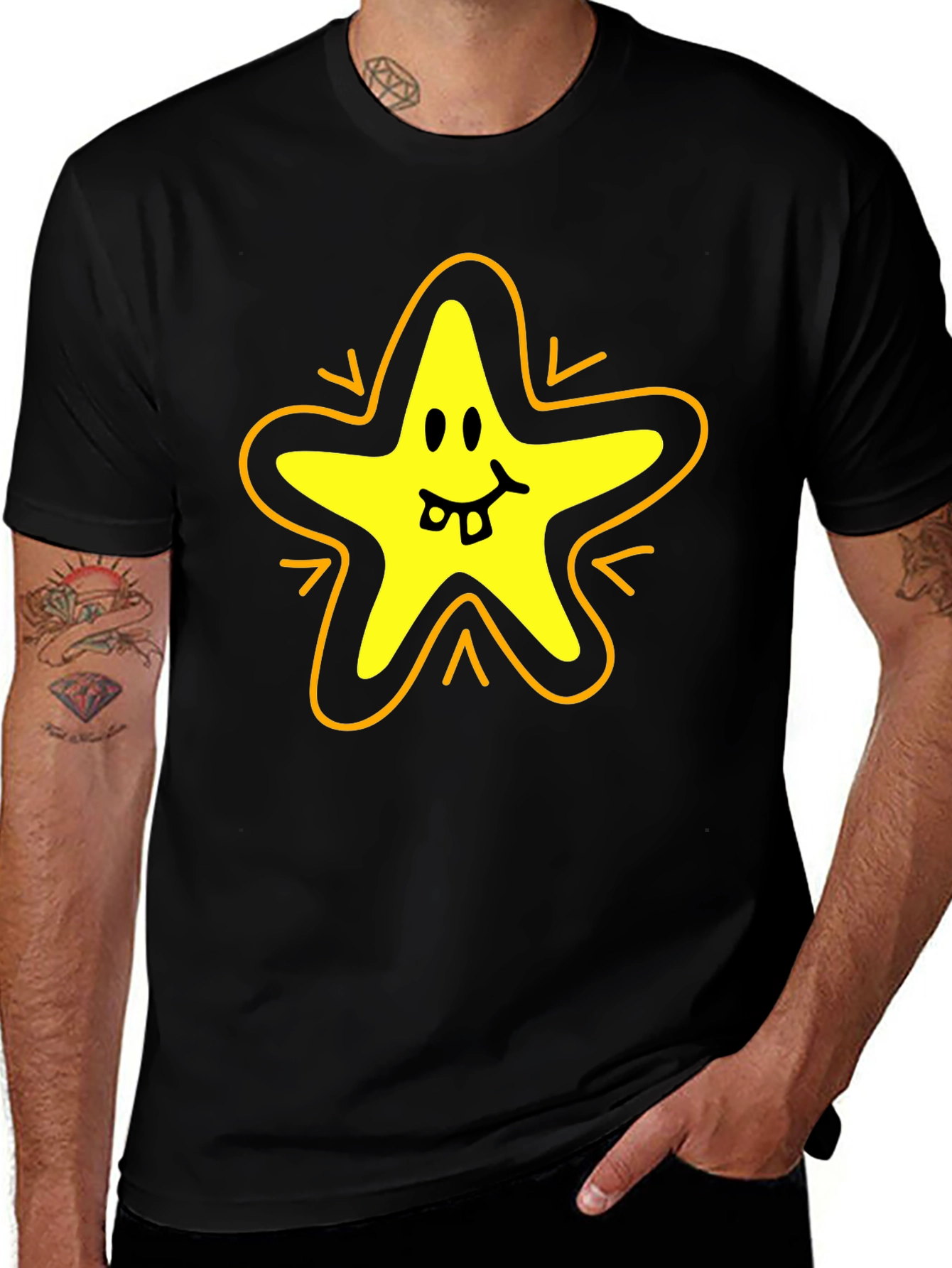 Variant 25 of Funny Star Face Black T-Shirt