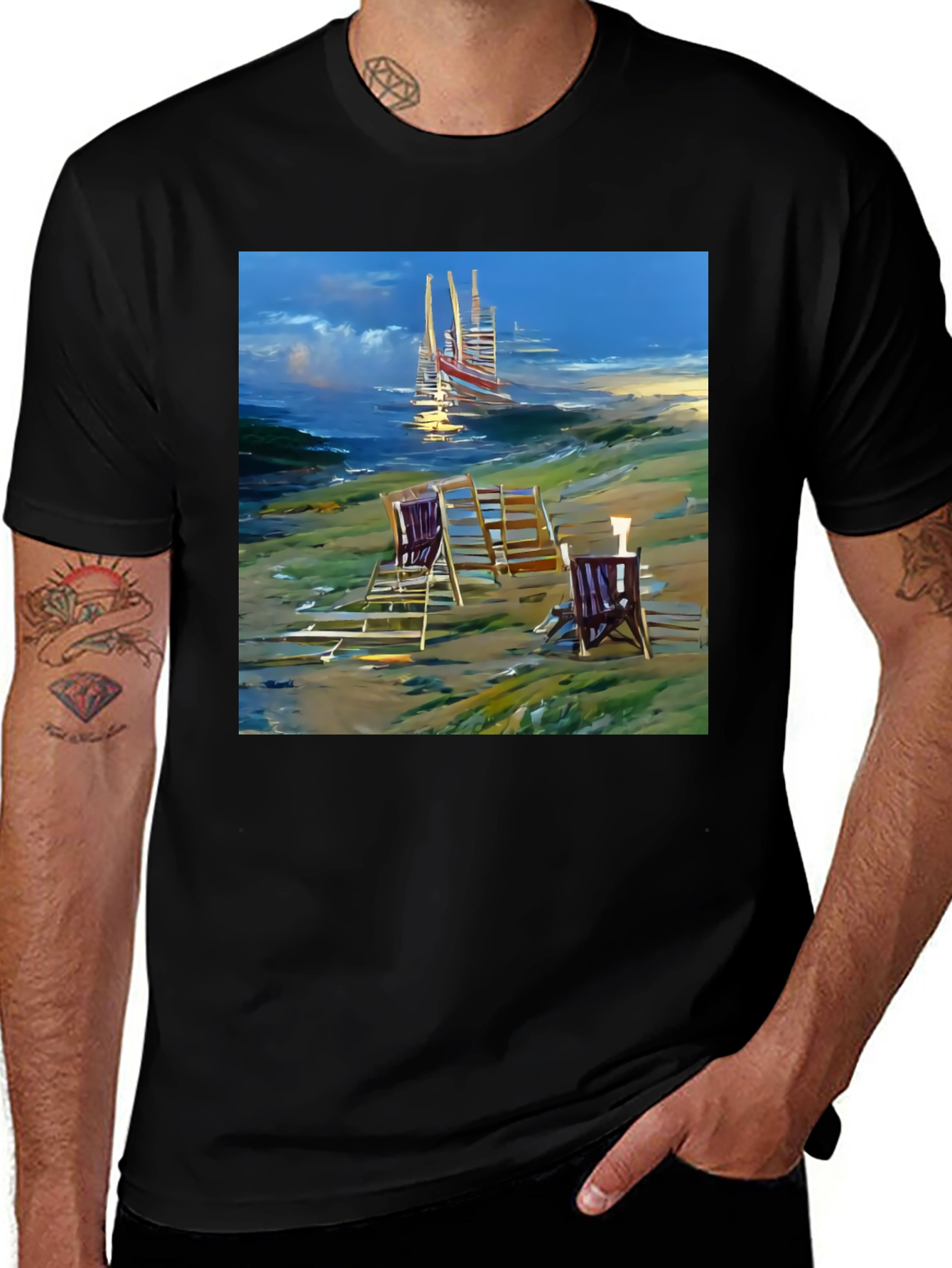 Variant 3 of Abstract Landscape Graphic Tee - Modern Art Shirt