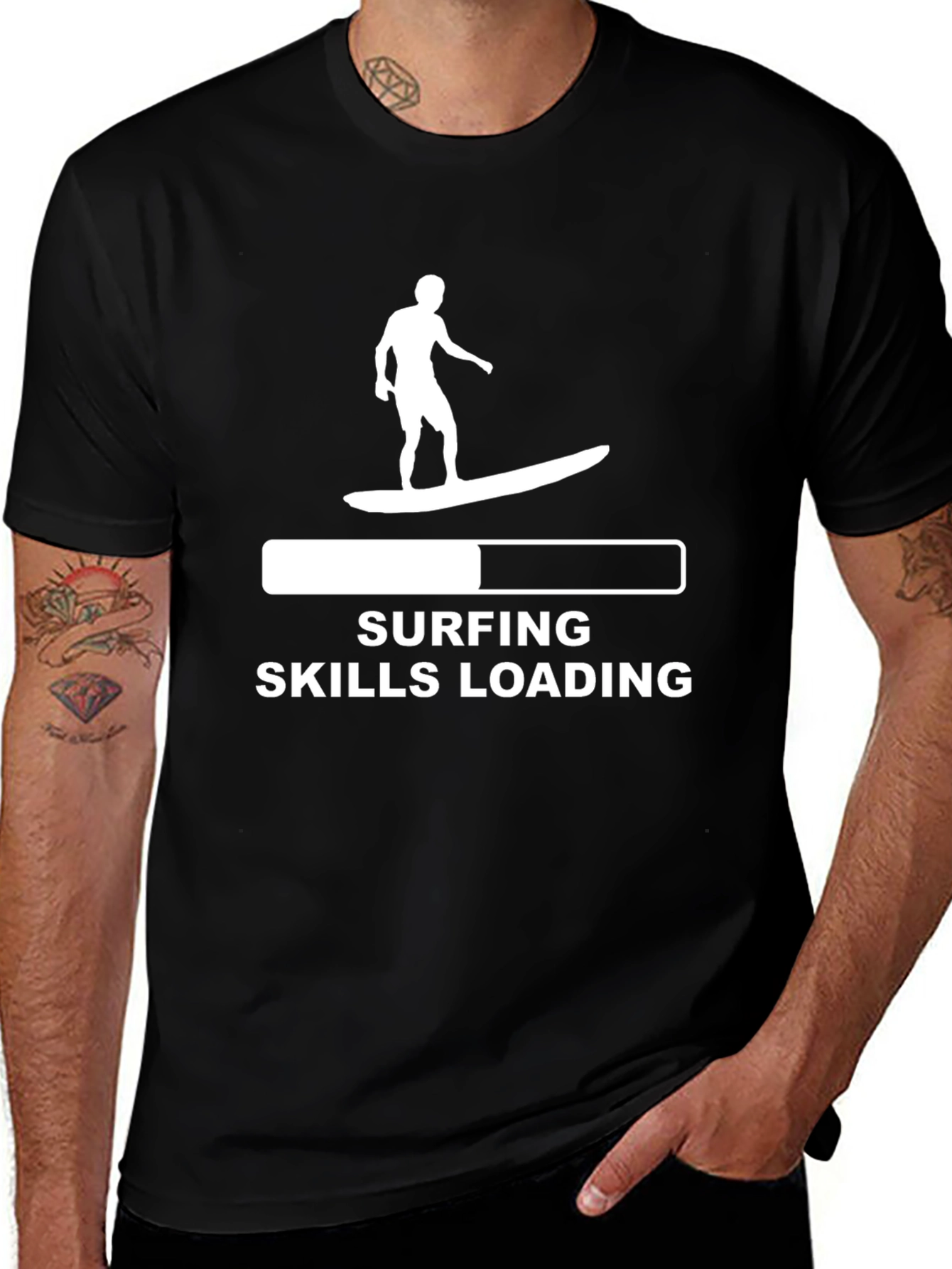 Variant 11 of Surfing Skills Loading Graphic Tee - Black Cotton T-Shirt