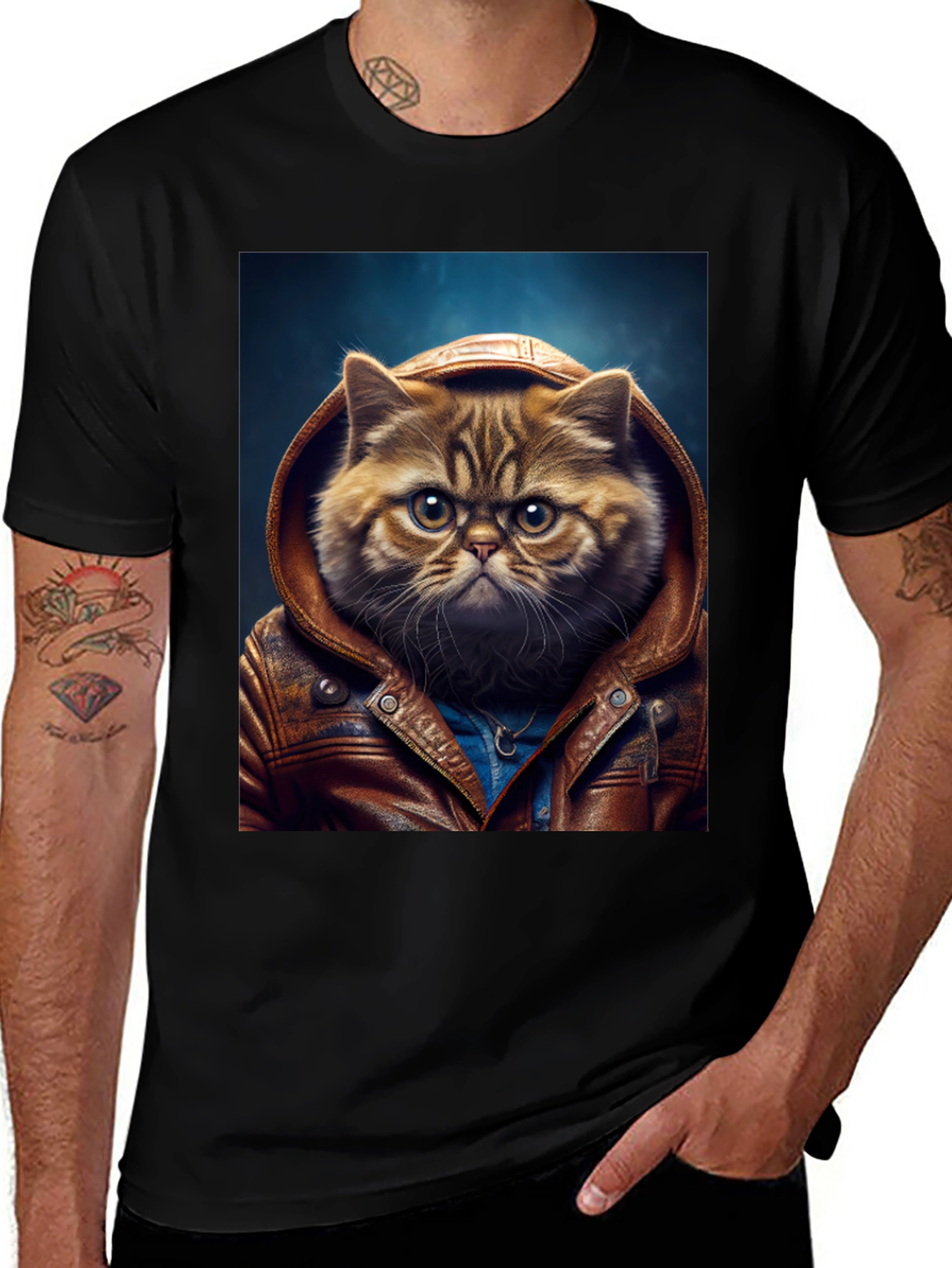 Variant 3 of Cat in Leather Jacket Graphic T-Shirt