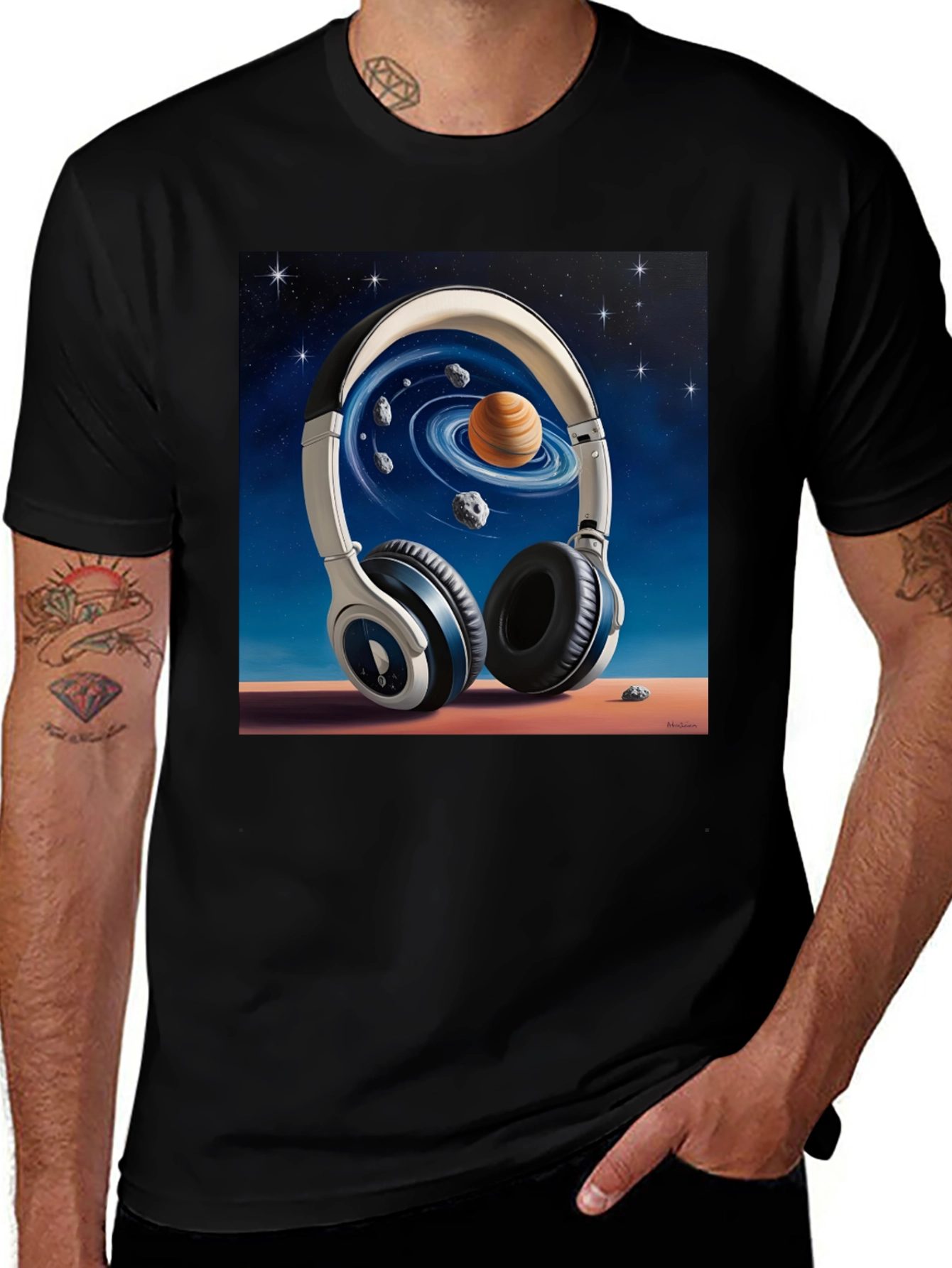 Variant 22 of Space Headphones Graphic T-Shirt - Black