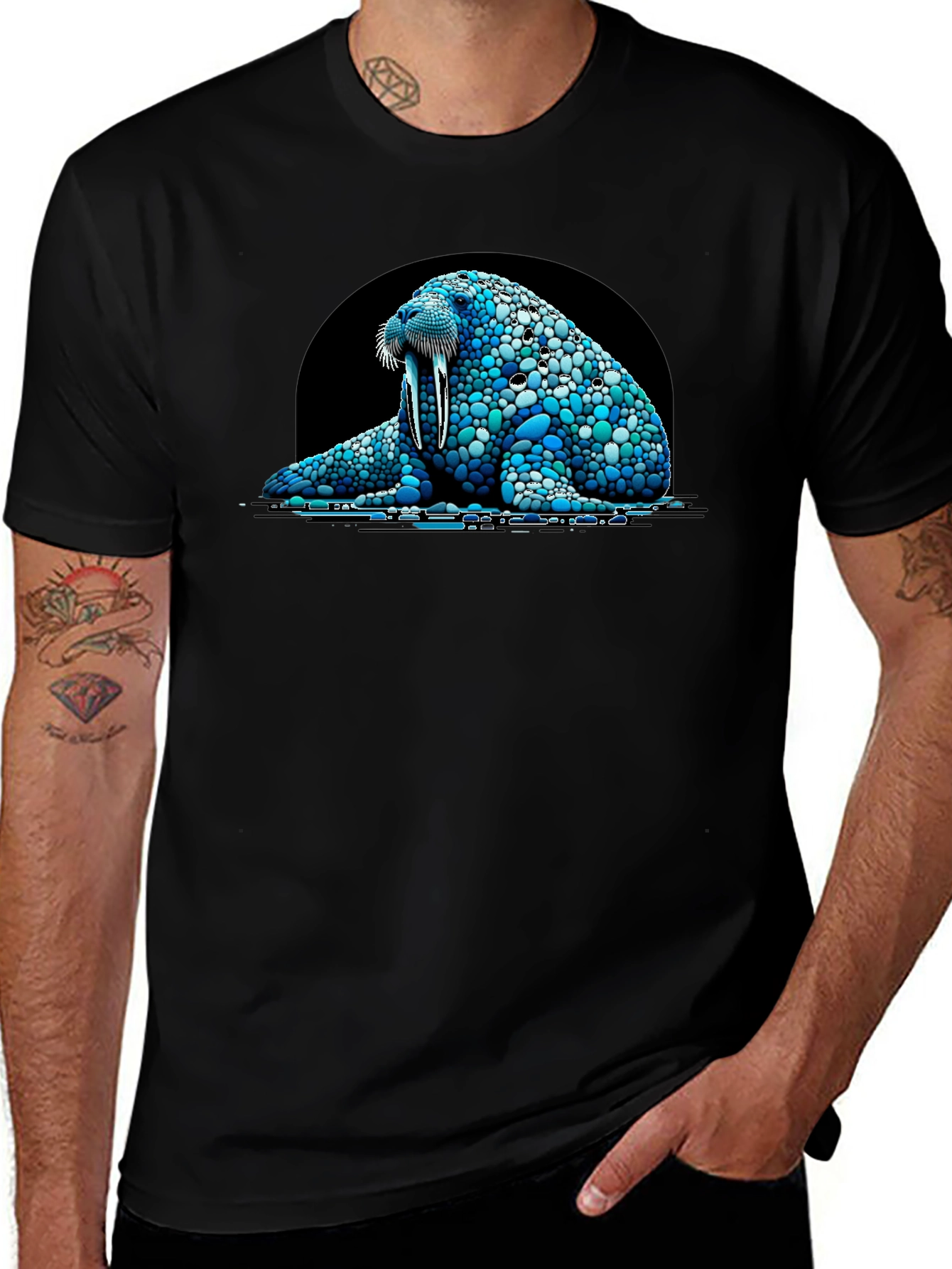 Variant 27 of Walrus Pebble Art Black T-Shirt - Unique Design