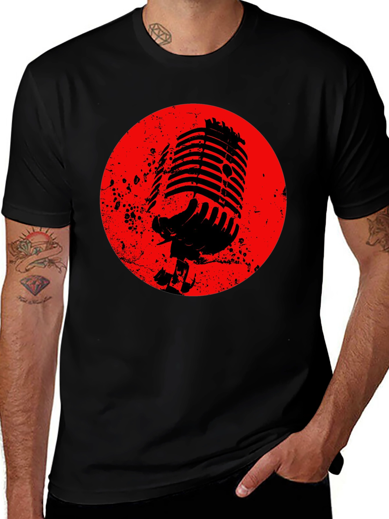 Variant 3 of Vintage Microphone Graphic Tee - Red Circle