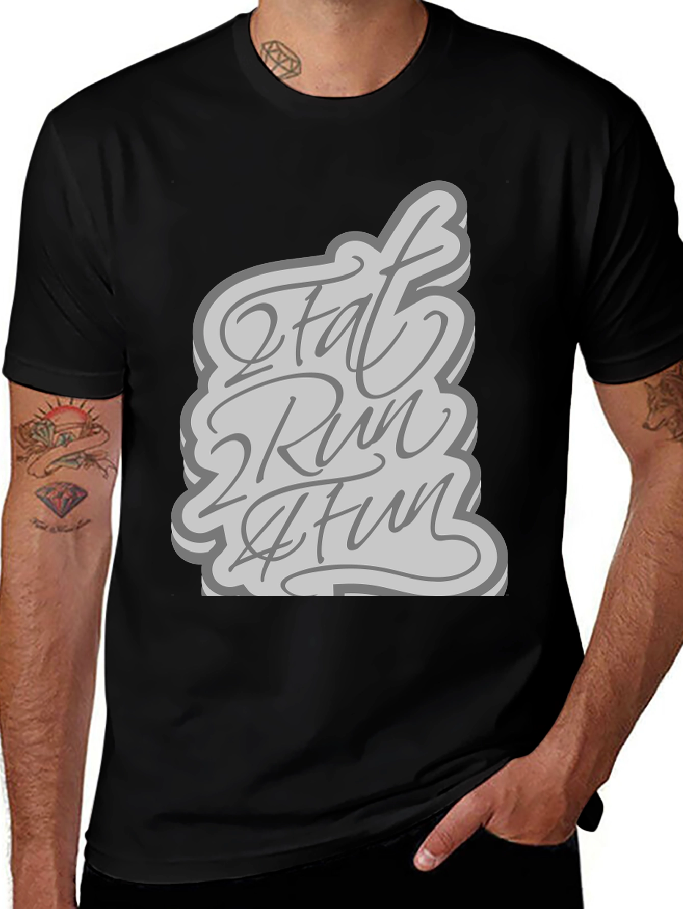 Variant 18 of 2 Fat 2 Run 4 Fun Graphic Tee - Black