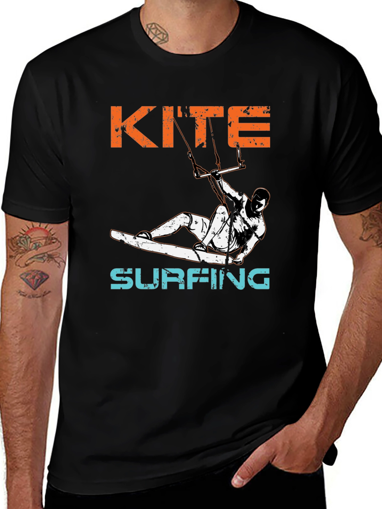 Variant 7 of Kite Surfing Graphic T-Shirt - Black Cotton Tee