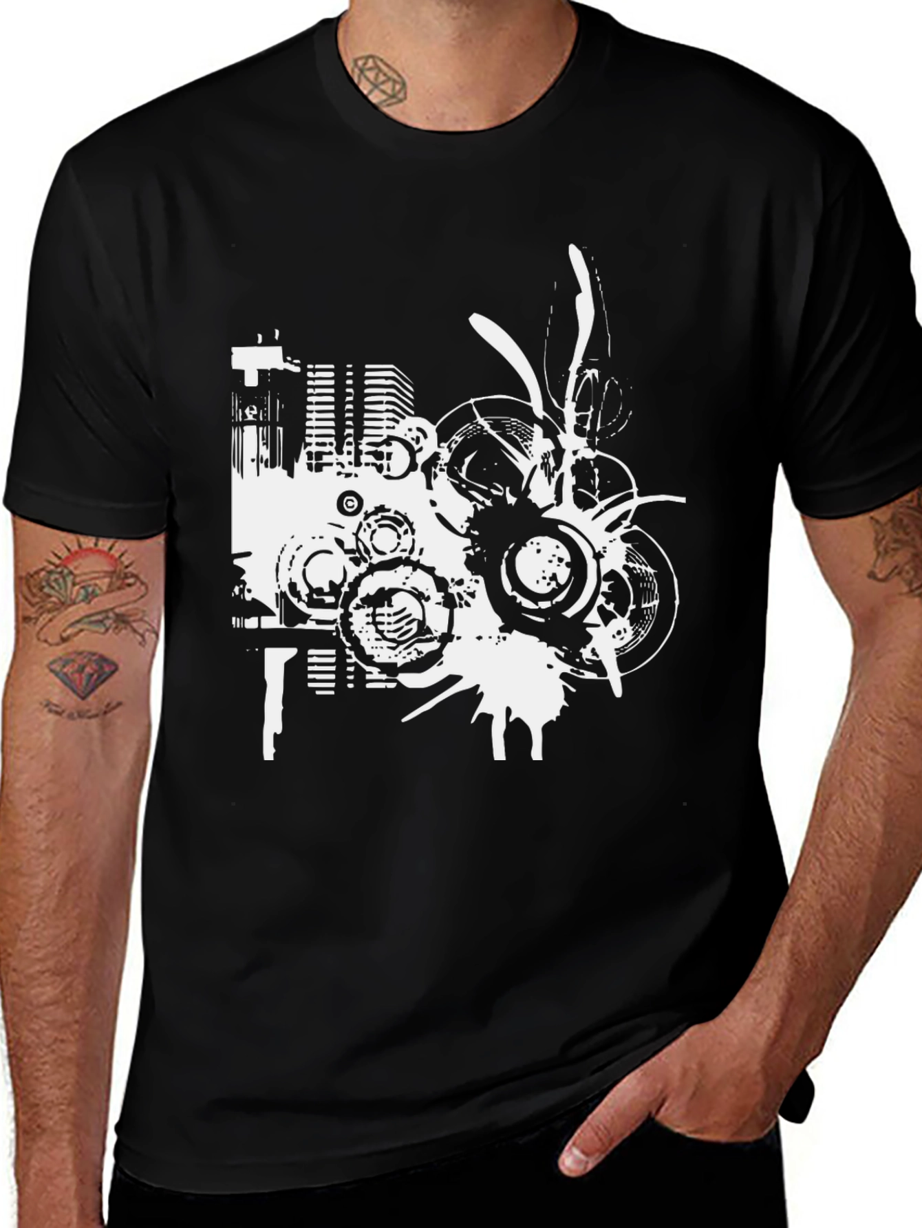 Variant 13 of Abstract Cityscape Graphic Tee - Black Cotton Comfort