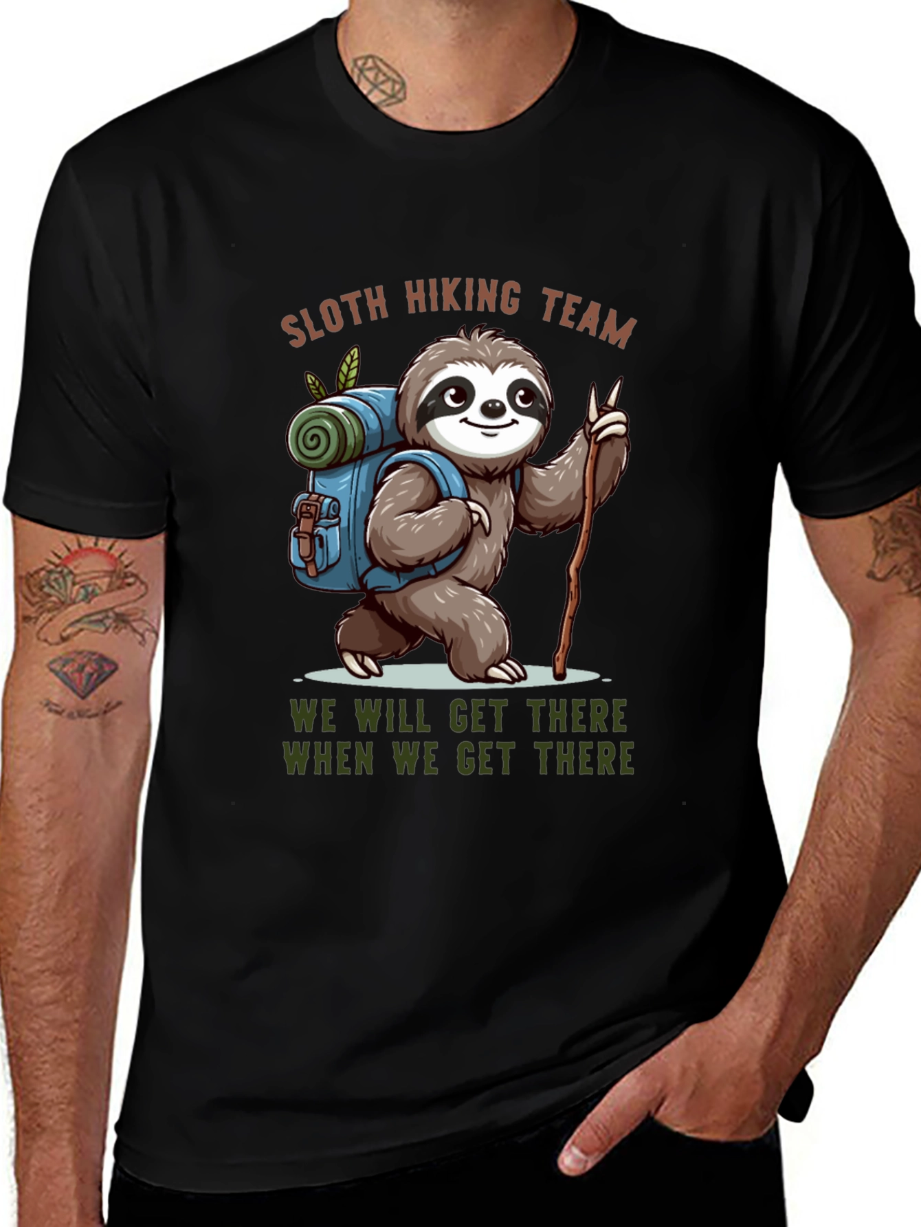 Variant 5 of Sloth Hiking Team Black T-Shirt