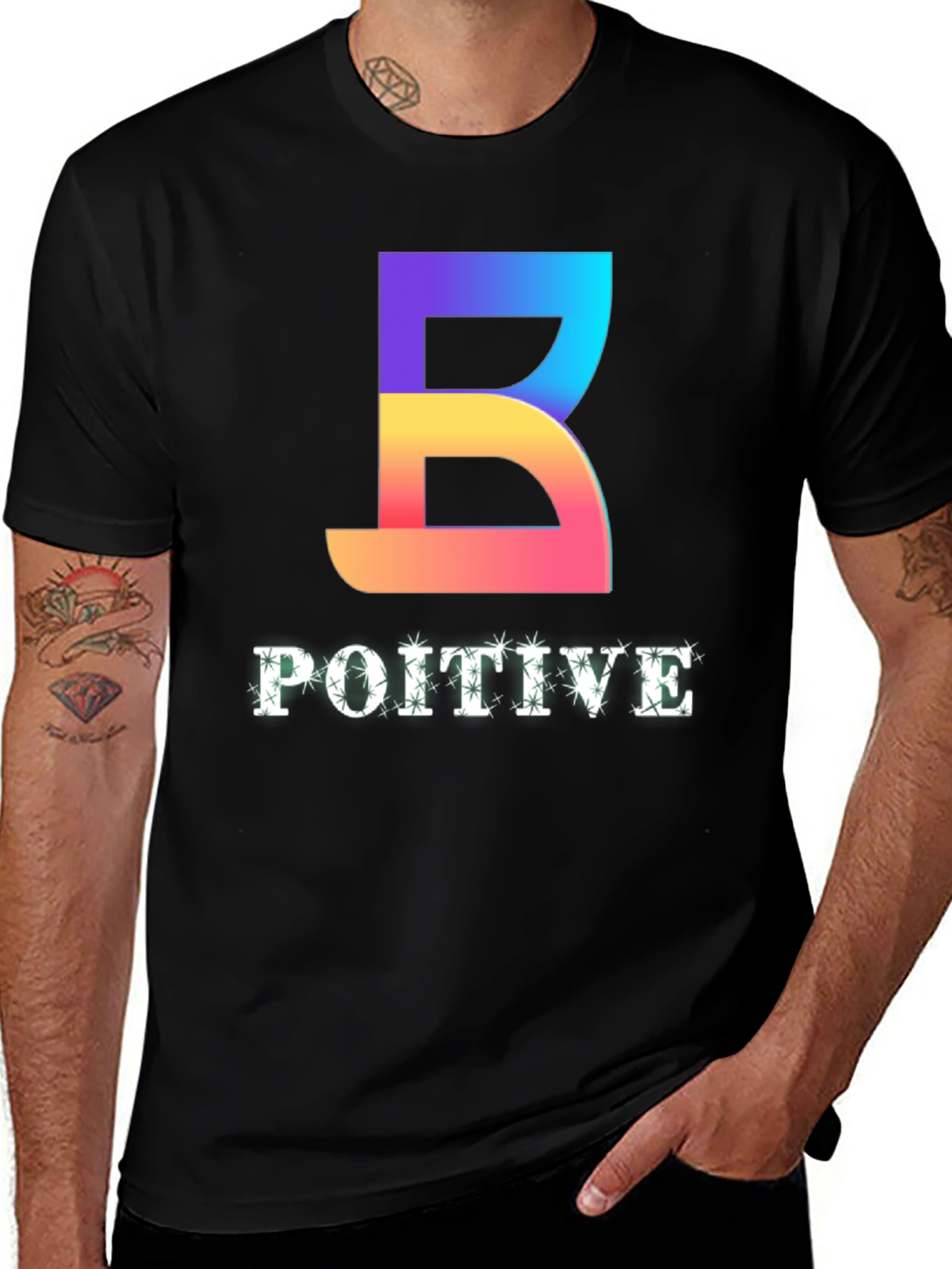 Variant 24 of Positive Vibes Tee - Gradient B Graphic Black T-Shirt