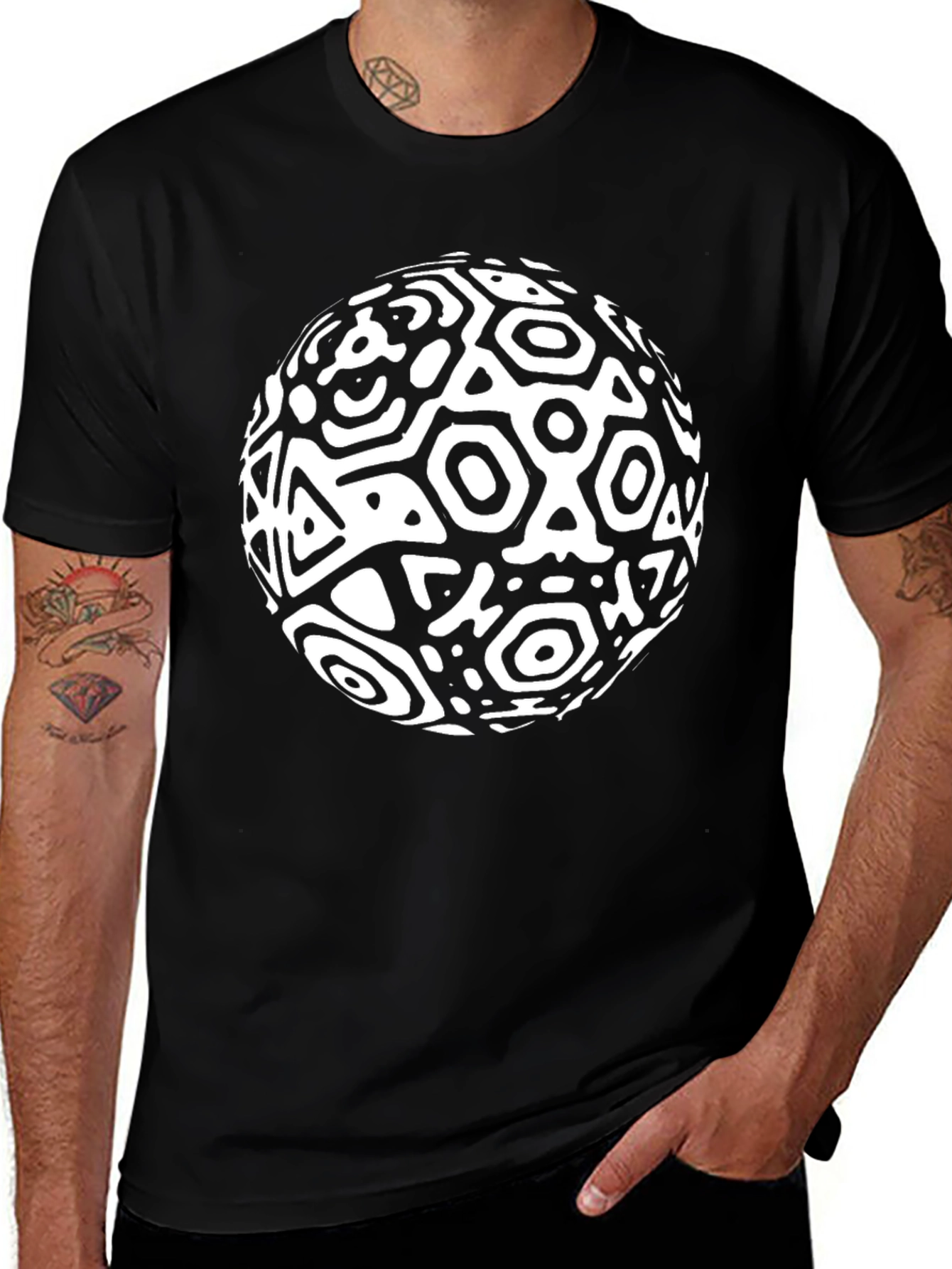 Variant 2 of Abstract Geometric Sphere Black T-Shirt