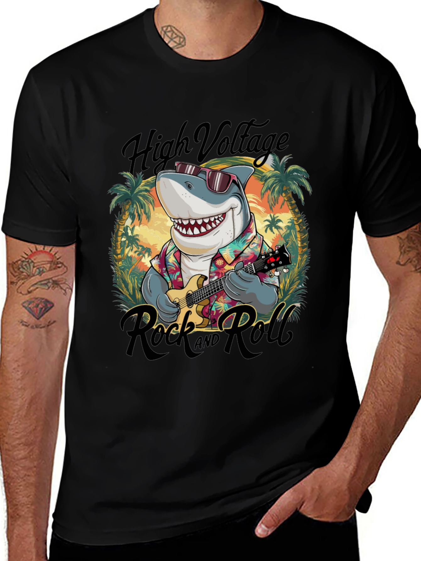 Variant 19 of High Voltage Rock n Roll Shark Graphic Tee