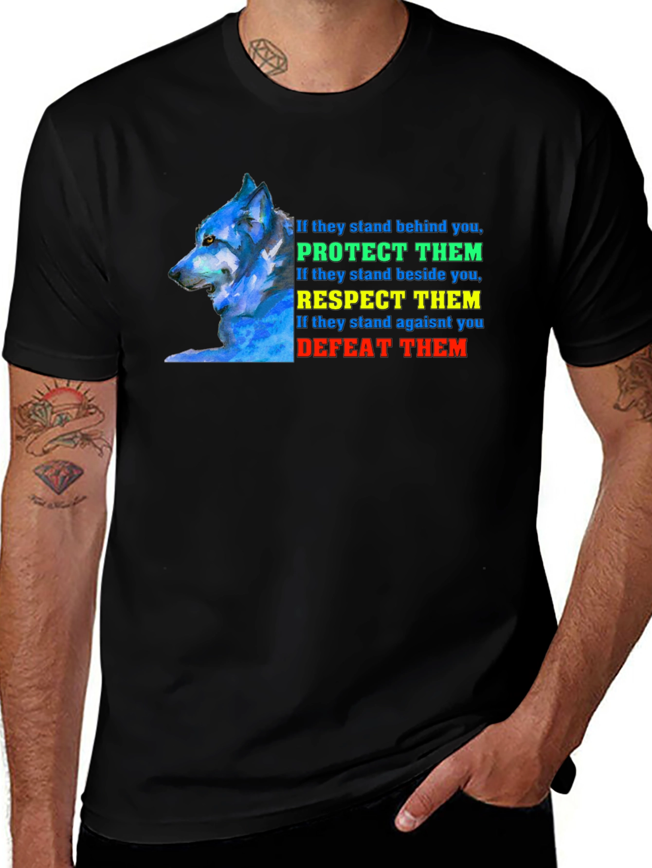 Variant 25 of Wolf Protect Respect Defeat Graphic Tee