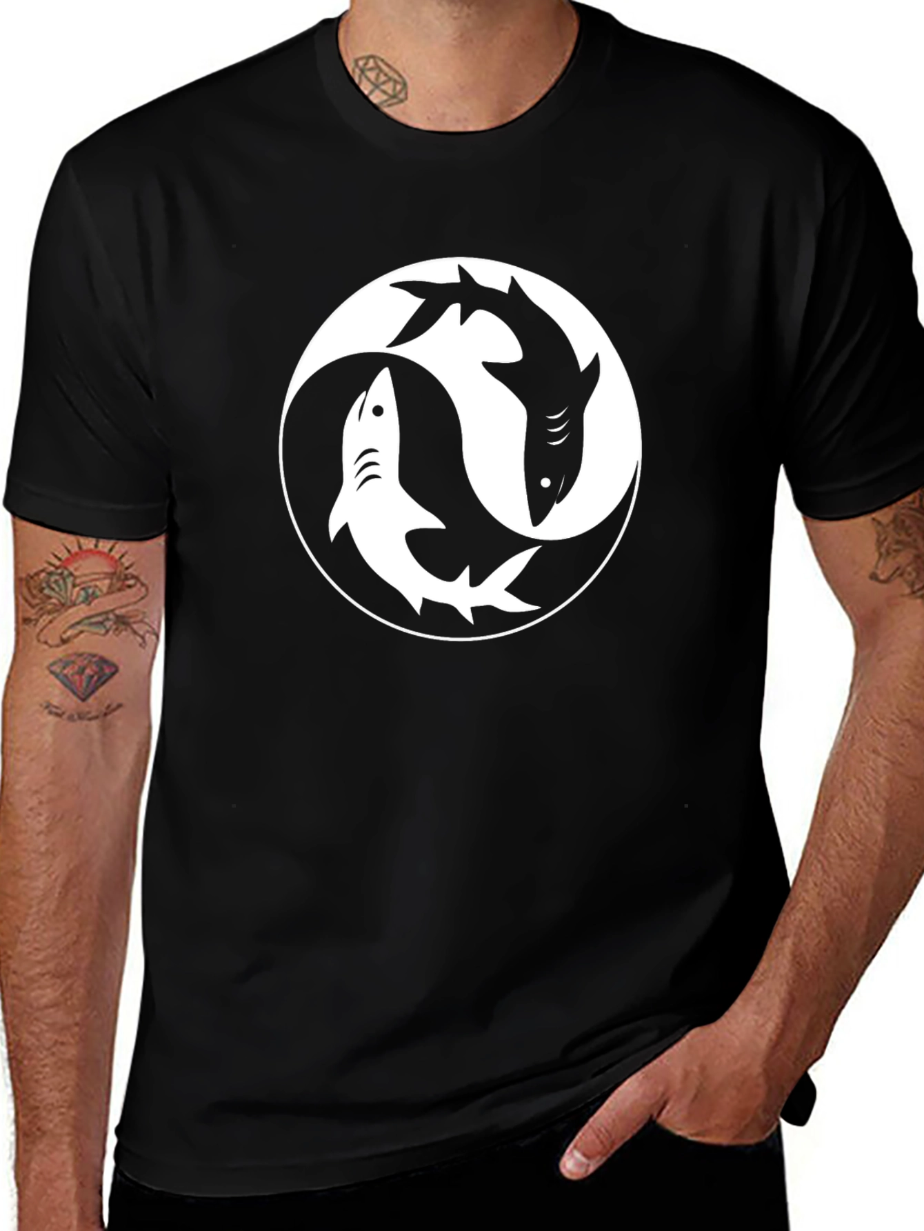 Variant 27 of Yin Yang Shark Black T-Shirt - Balance and Style