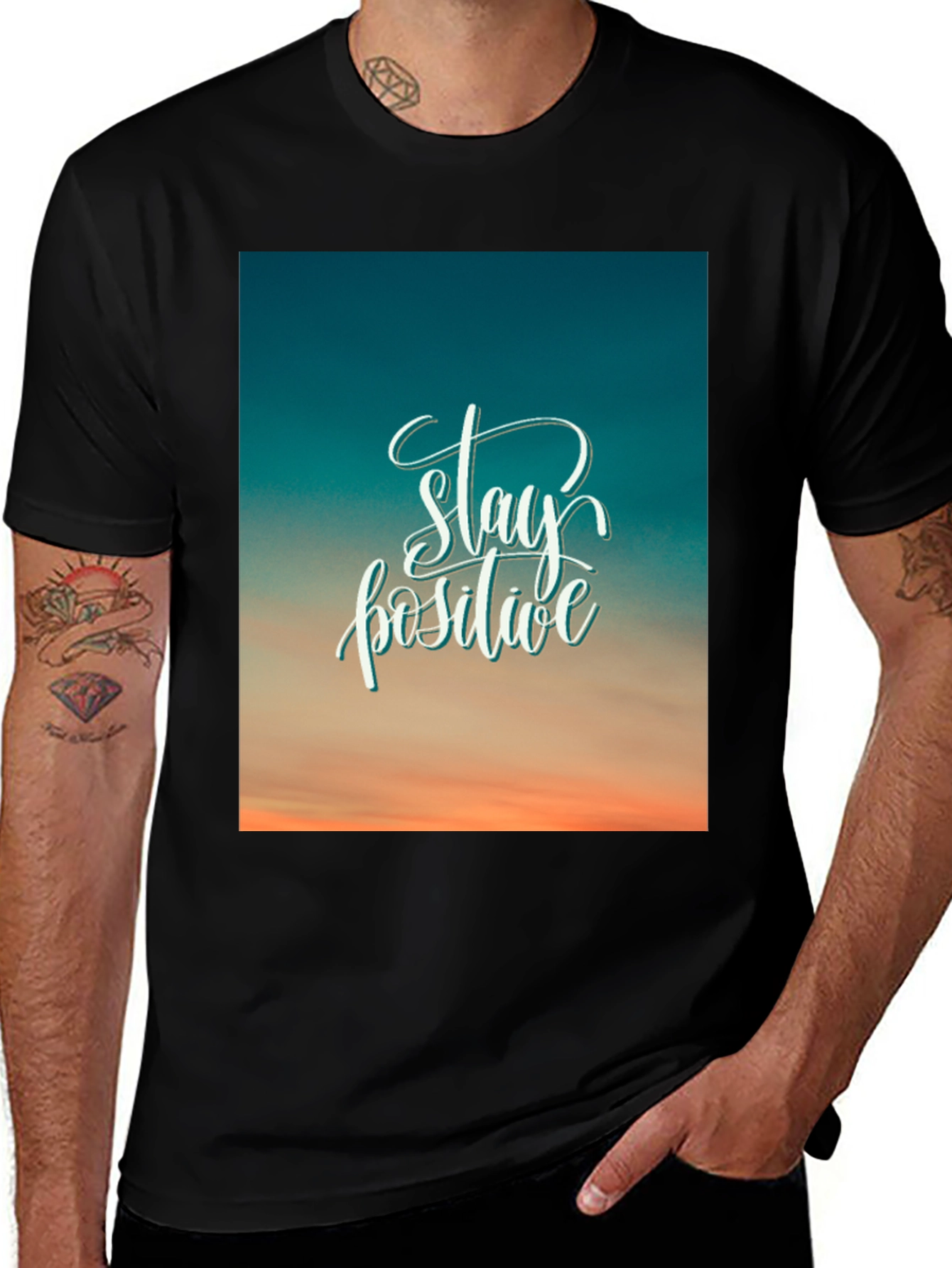 Variant 17 of Stay Positive Graphic Tee - Black Cotton