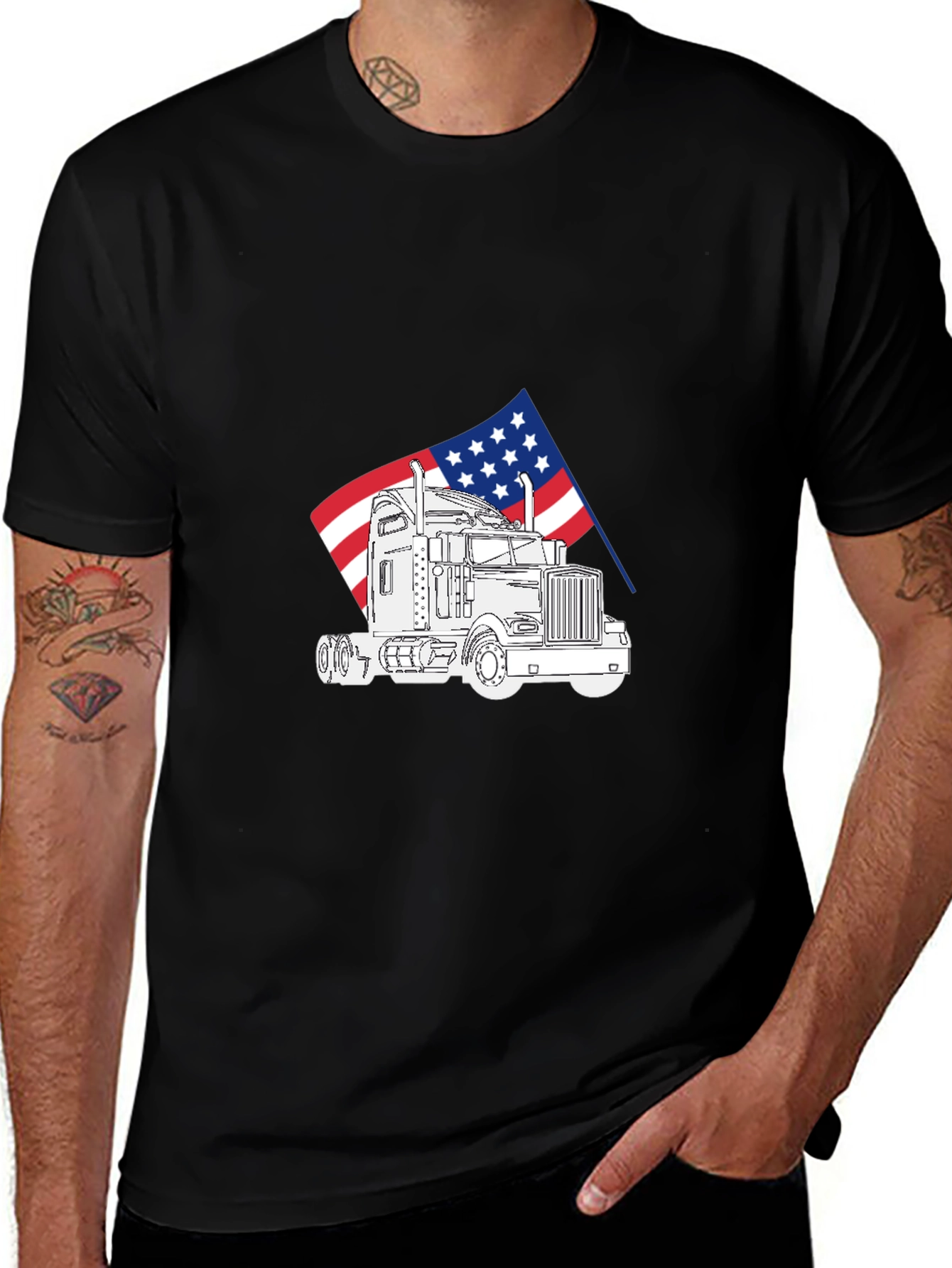 Variant 10 of Trucker T-Shirt - American Flag Graphic Tee