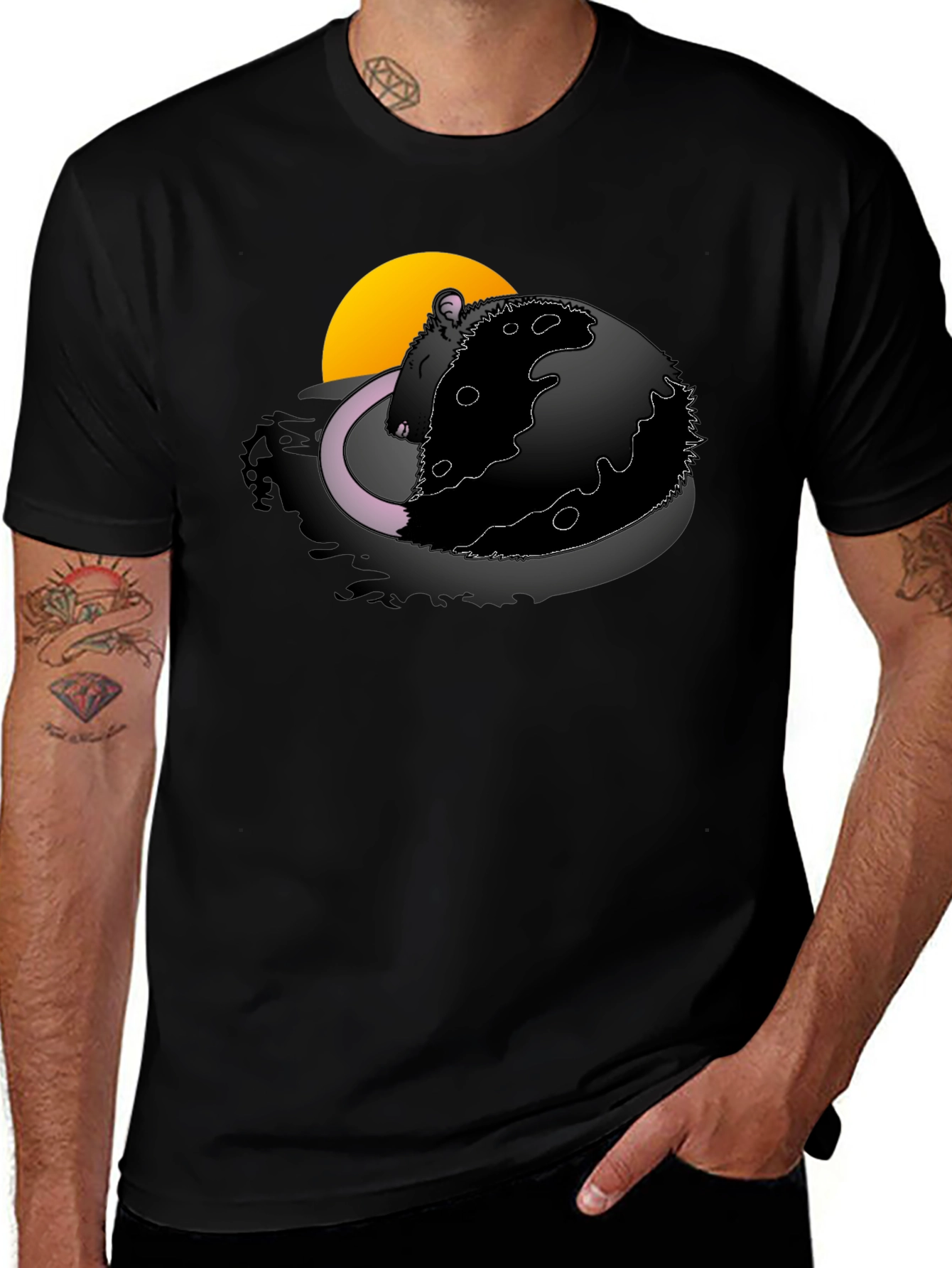 Variant 3 of Rat Cheese Moon Graphic Black T-Shirt