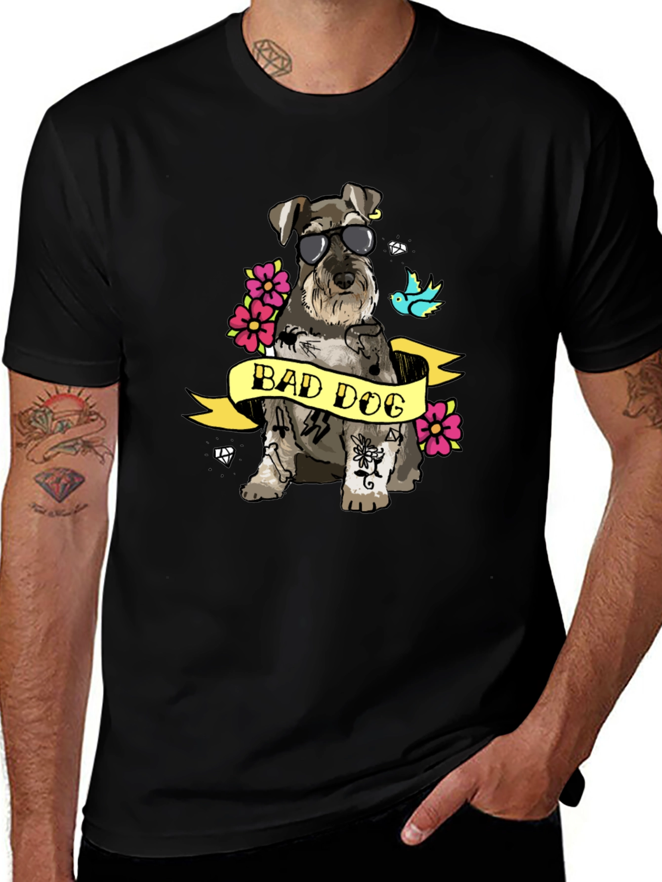 Bad Dog T-Shirt - Graphic Tee with Tattooed Schnauzer