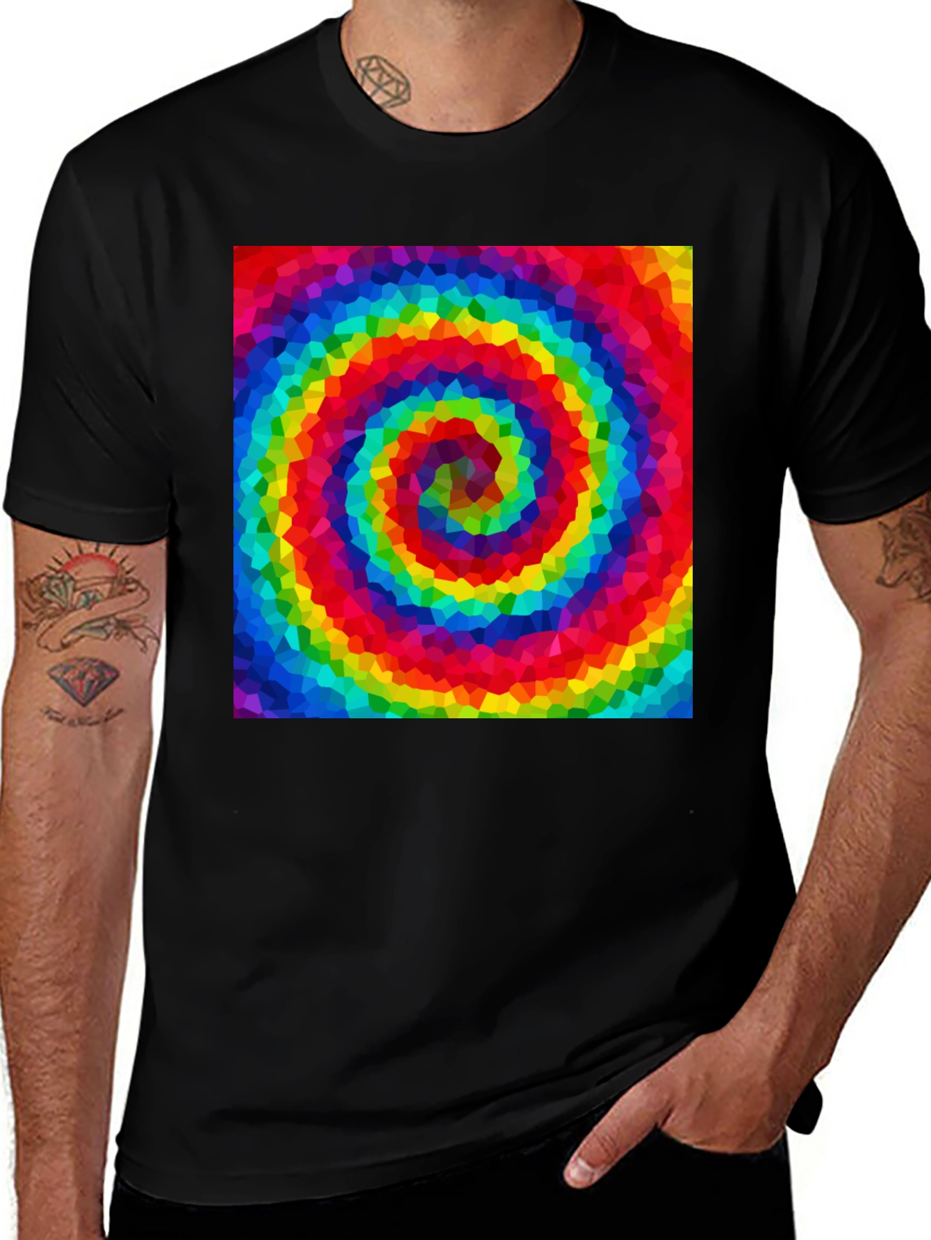 Variant 15 of Rainbow Swirl Graphic Tee - Black Cotton Blend