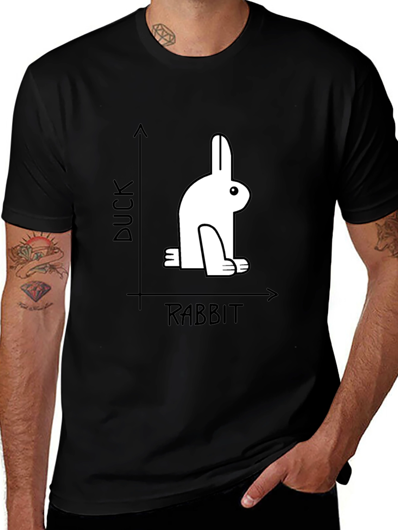 Variant 8 of Duck-Rabbit Illusion T-Shirt, Black Cotton Tee