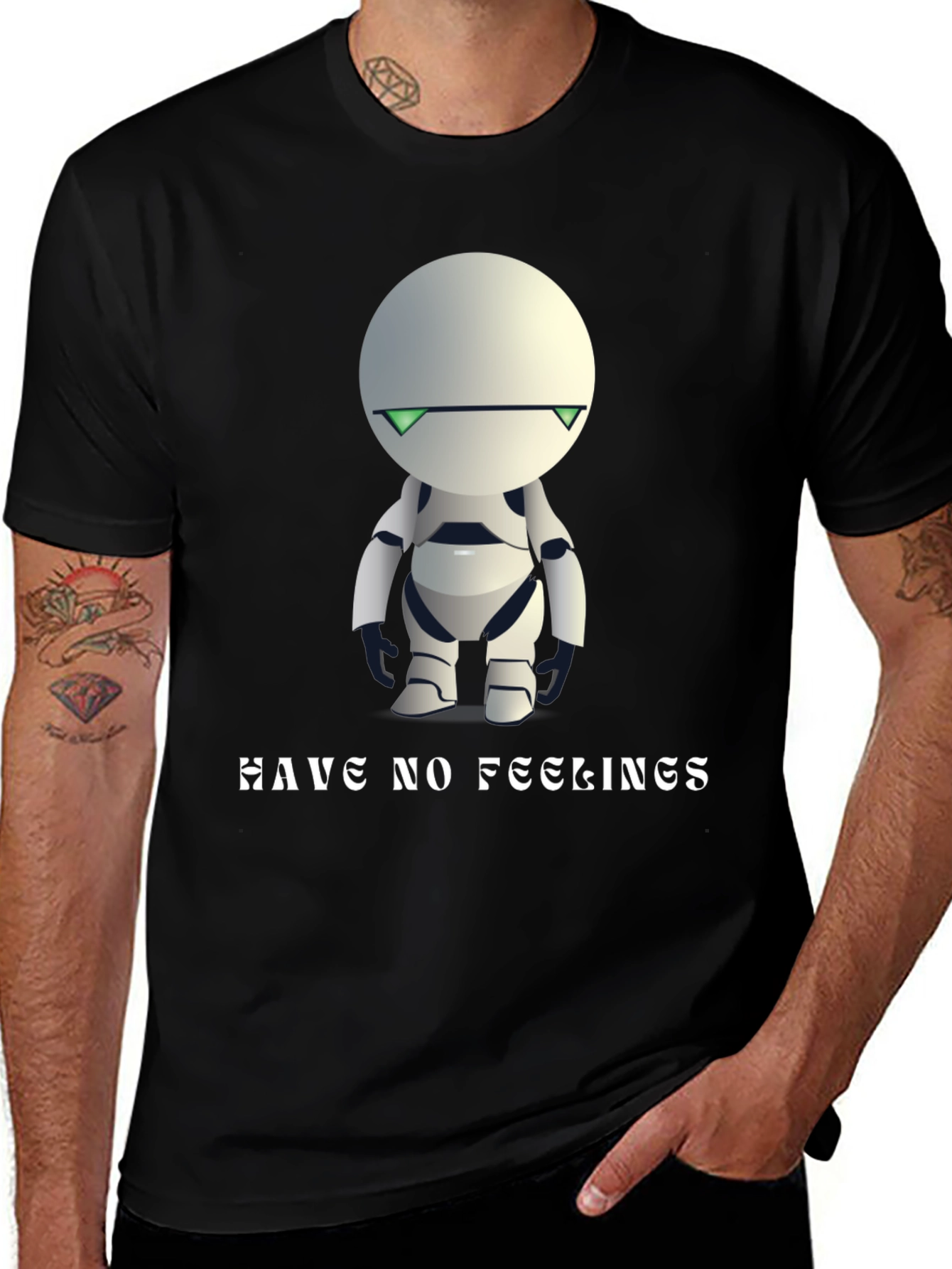 Variant 14 of Robot Tee: "Have No Feelings" Black T-Shirt