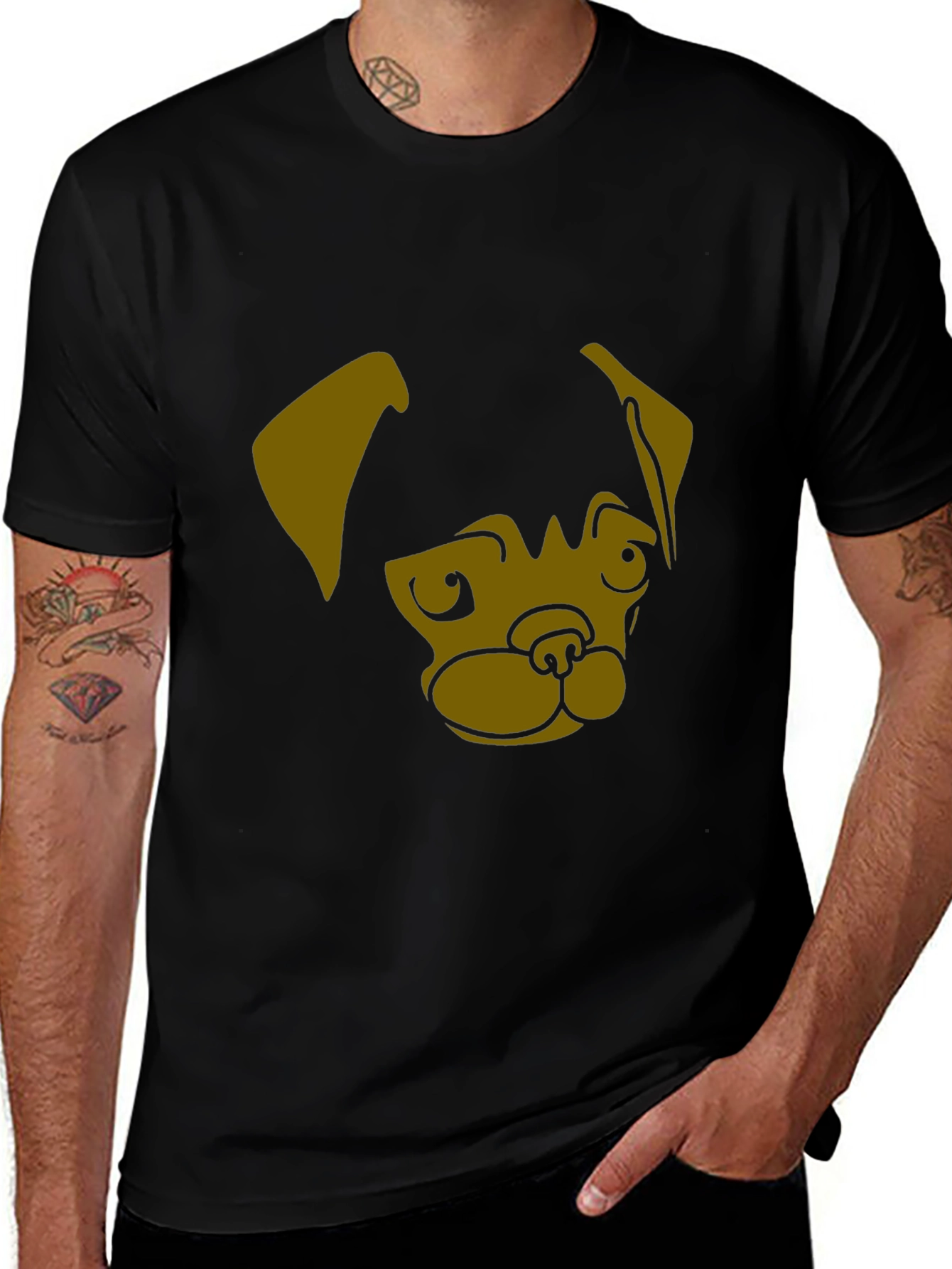 Variant 26 of Men's Black T-Shirt with Pug Dog Graphic Print