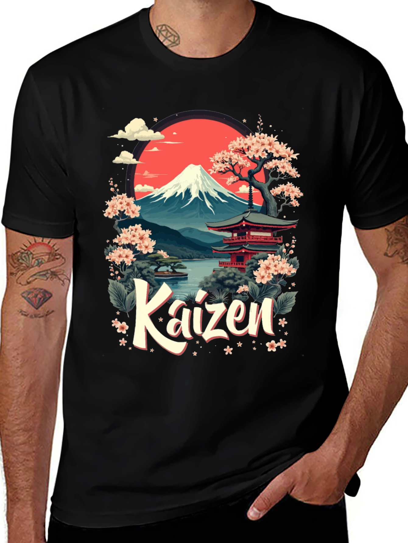 Kaizen Japanese Mountain Scene Graphic Tee