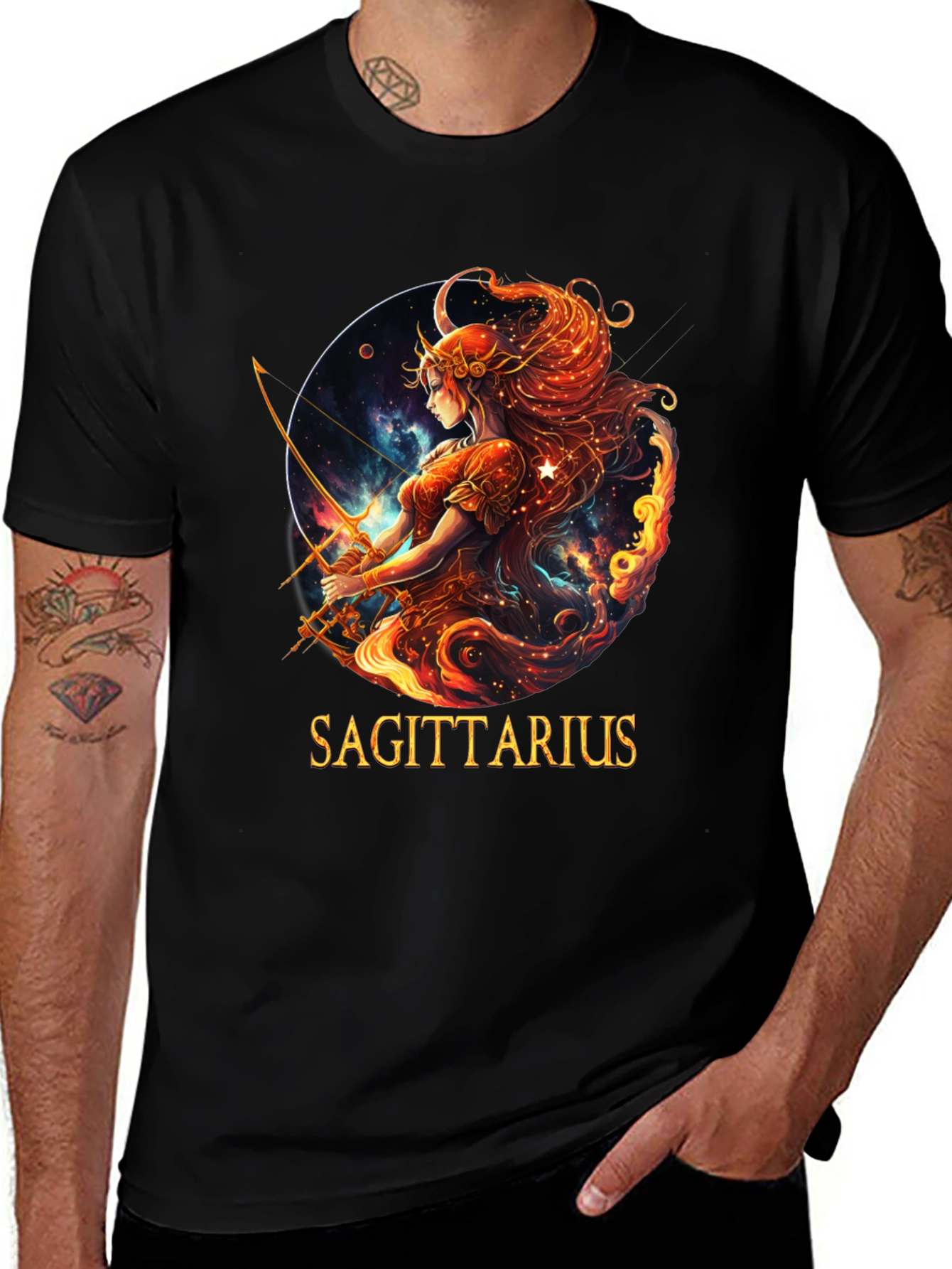 Sagittarius Zodiac Graphic Tee - Black