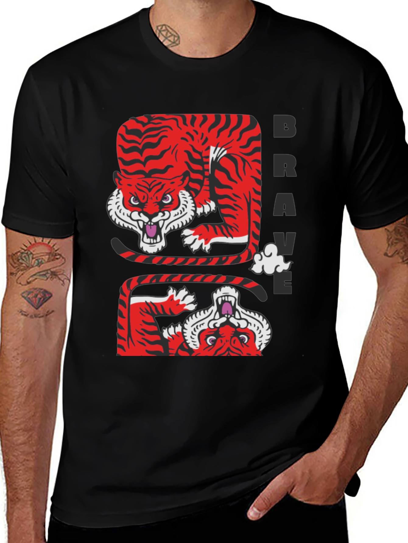 Variant 20 of Red Tiger Graphic T-Shirt - Brave Design