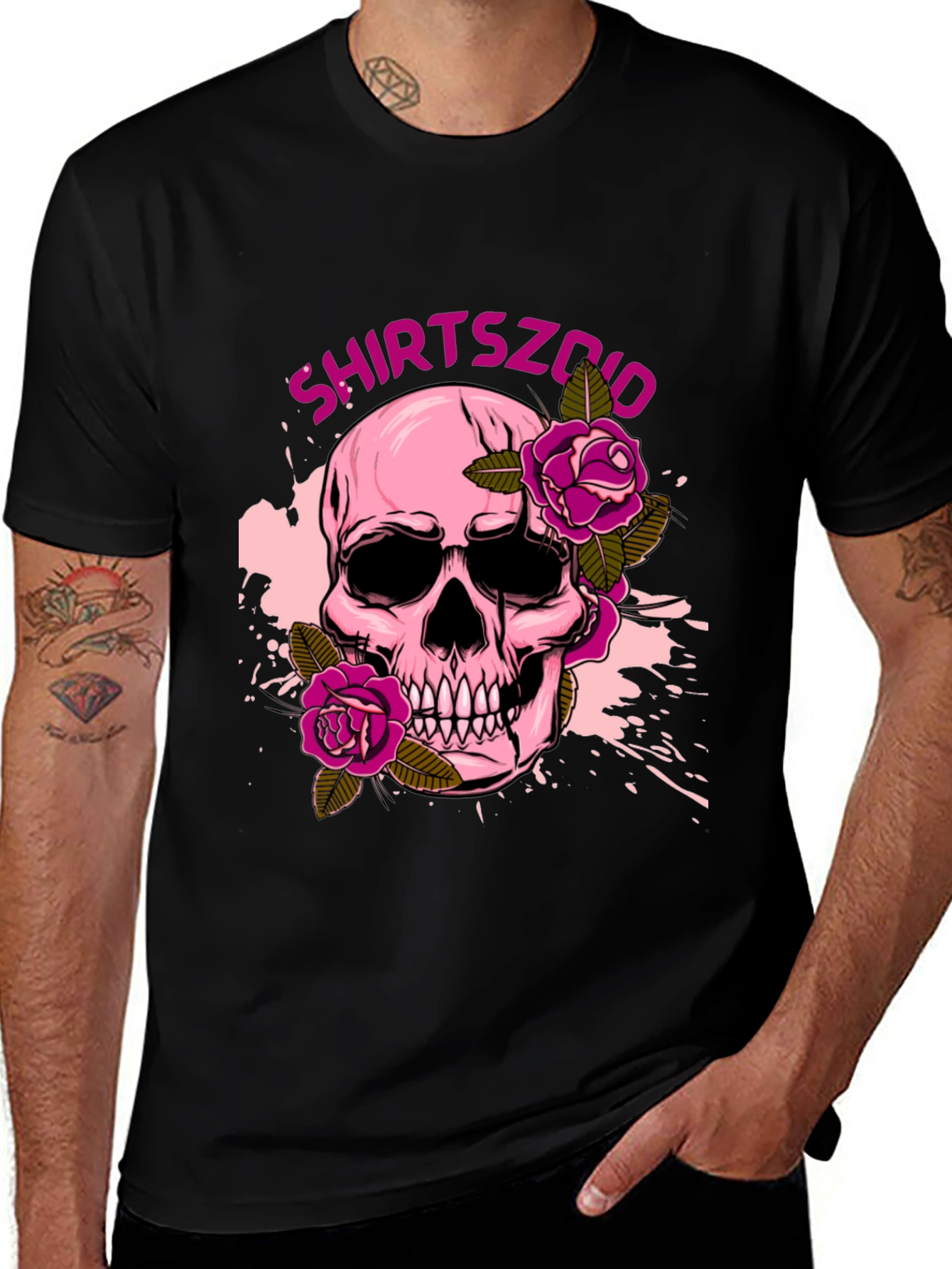 Skull and Roses Graphic Tee - Mens Black T-Shirt