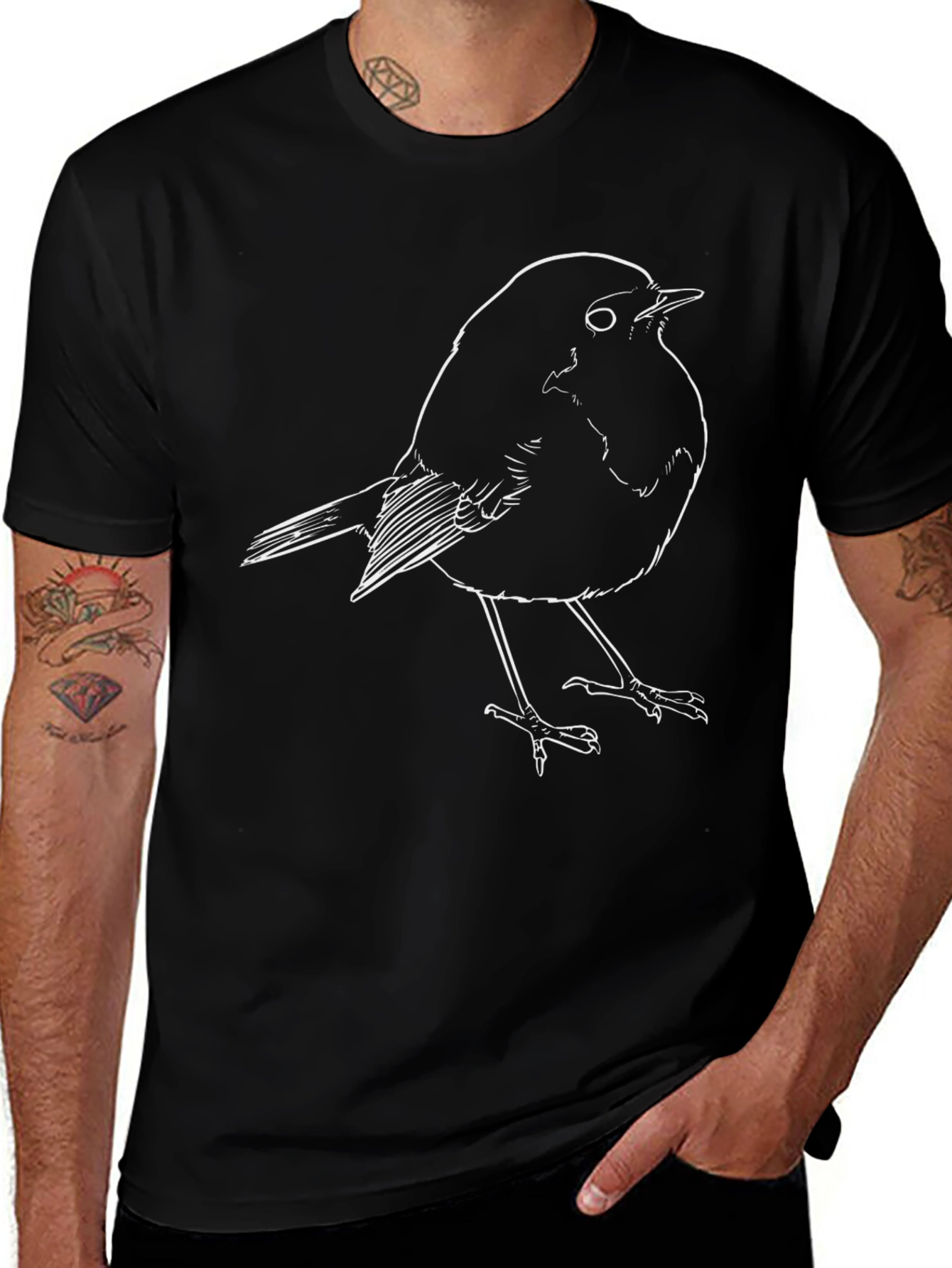 Variant 6 of Bird Graphic T-Shirt - Black Cotton Tee