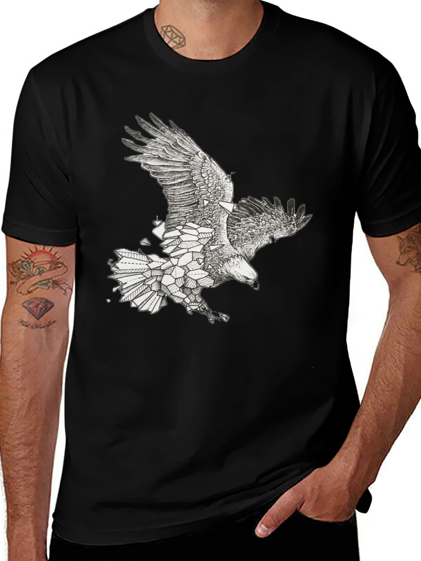 Variant 27 of Geometric Eagle Graphic Print Black T-Shirt