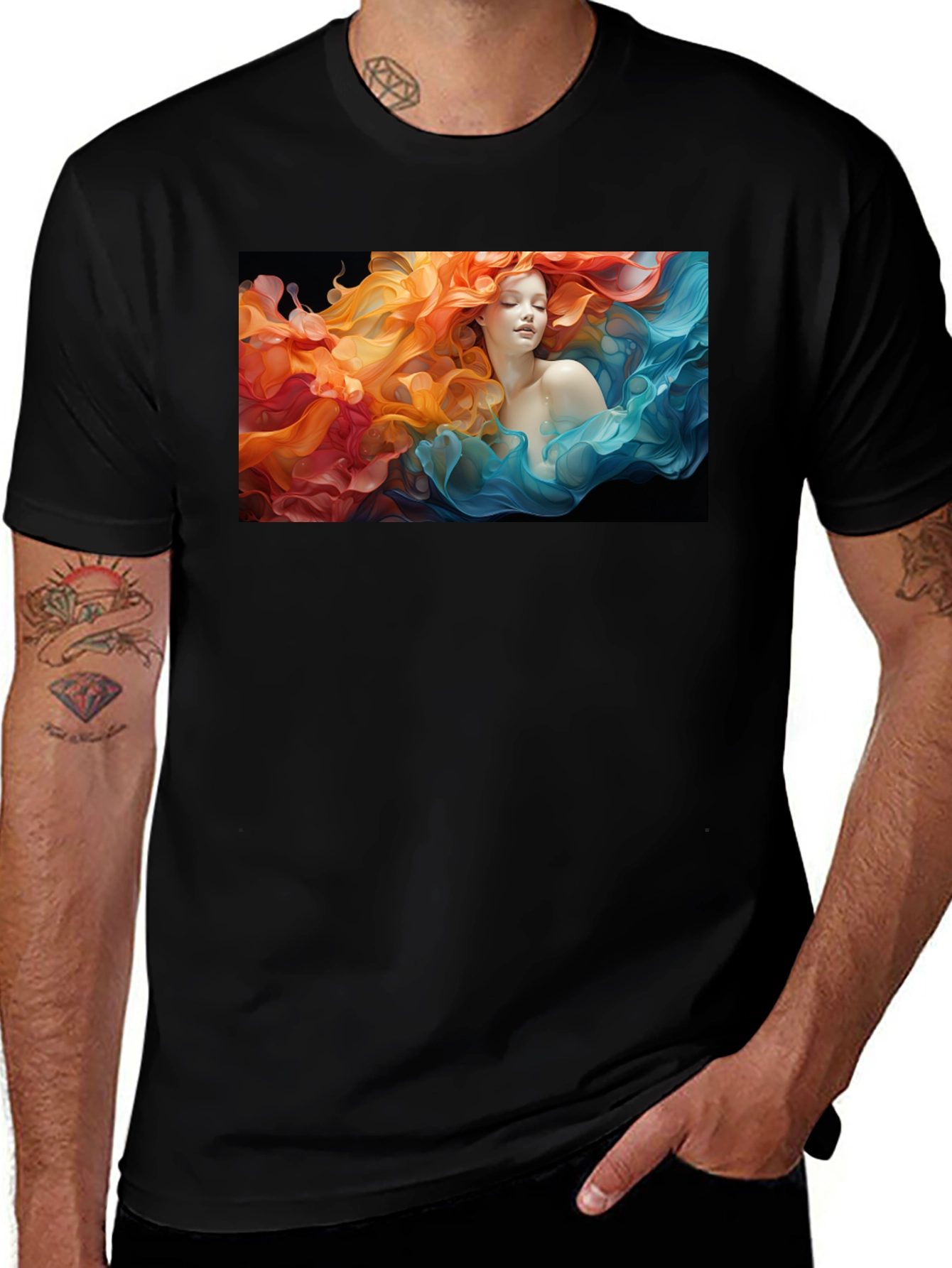 Variant 13 of Woman Flowing T-Shirt: Artistic Graphic Tee