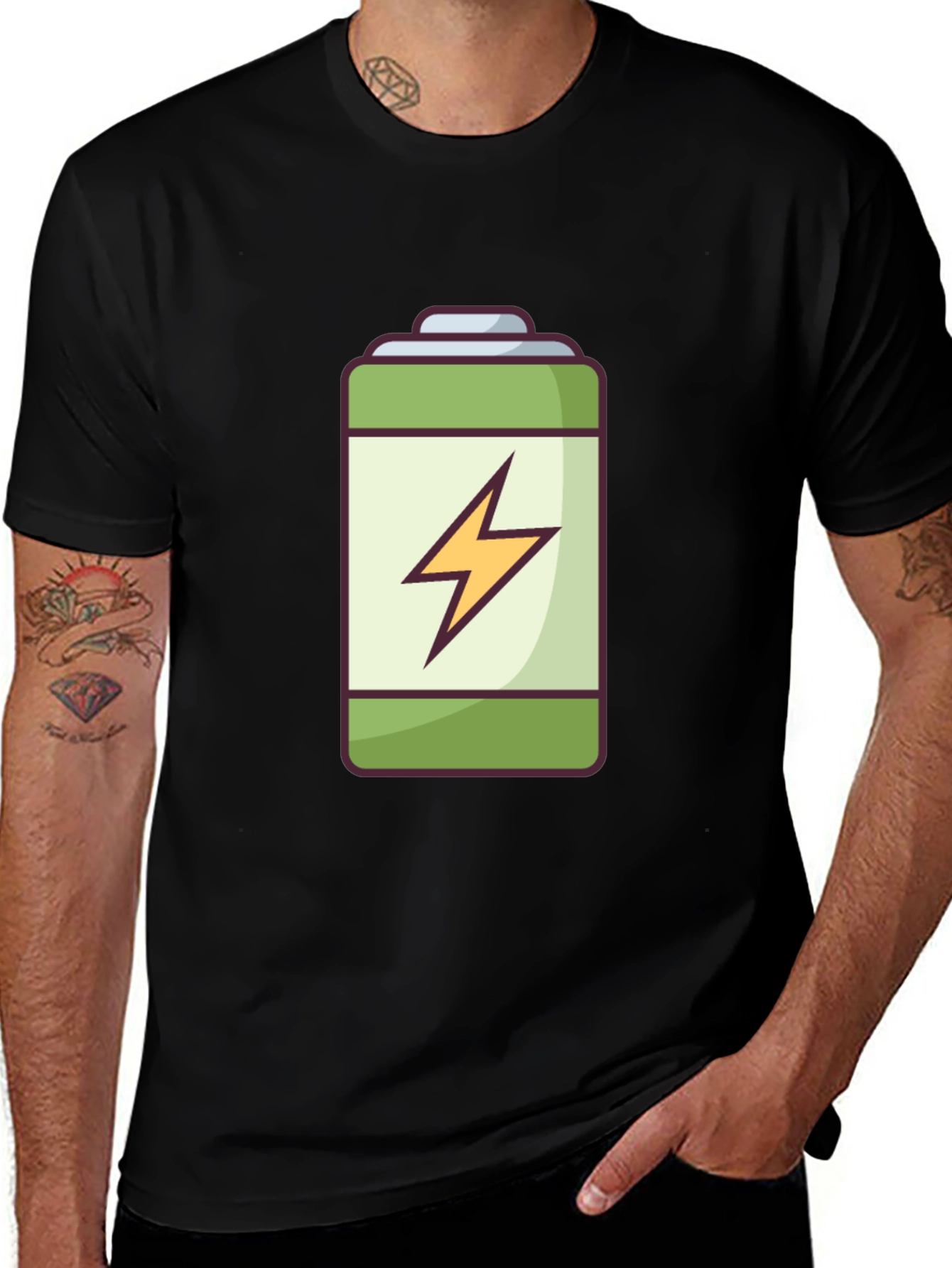 Charged Up: Battery Bolt Graphic Tee - Black