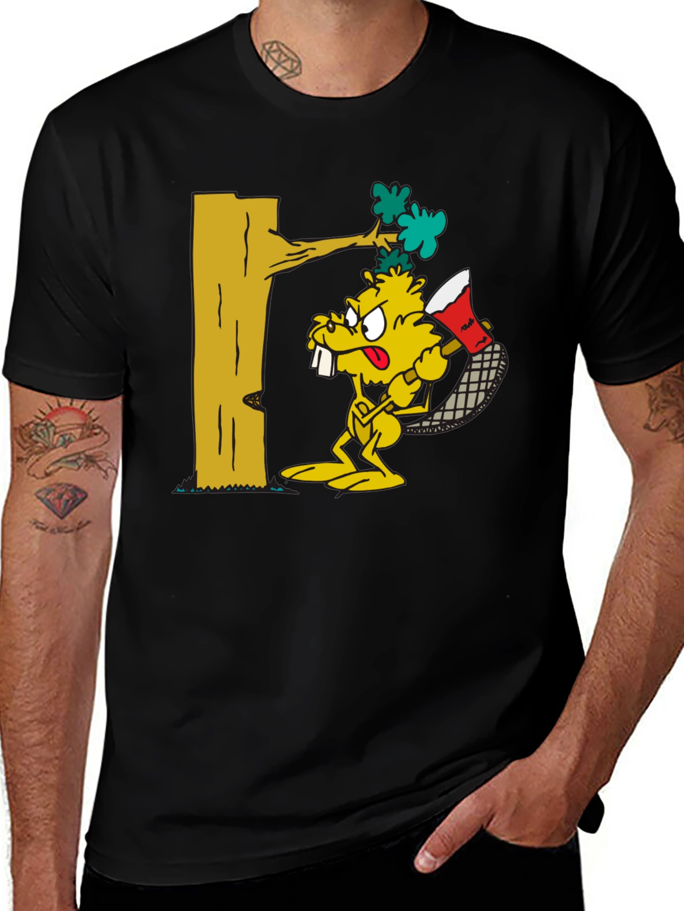 Variant 18 of Cartoon Beaver Lumberjack Black T-Shirt
