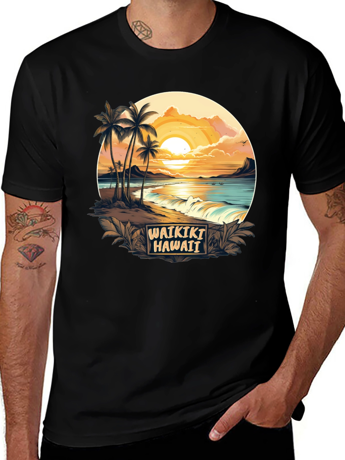 Variant 28 of Waikiki Hawaii Graphic T-Shirt - Island Sunset Tee