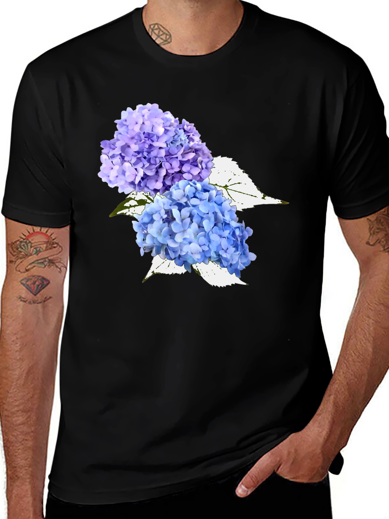 Variant 2 of Floral Hydrangea Graphic Tee - Black