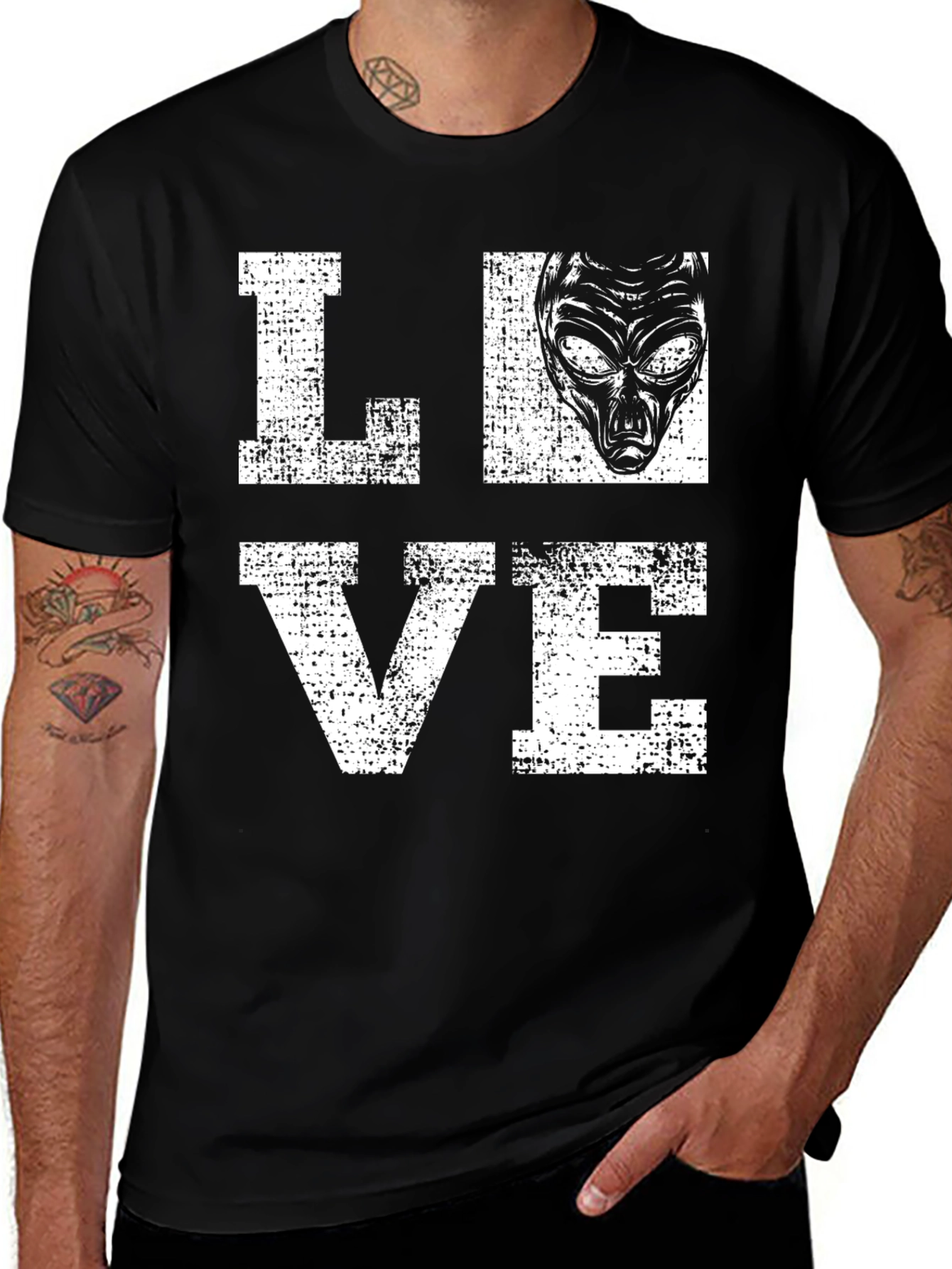 Variant 2 of Love Aliens T-Shirt - Distressed Graphic Tee
