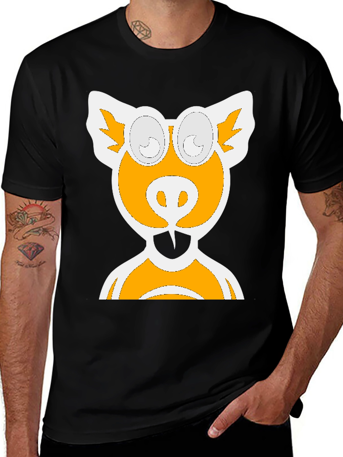 Variant 22 of Cartoon Pig Graphic Tee - Black Cotton Blend