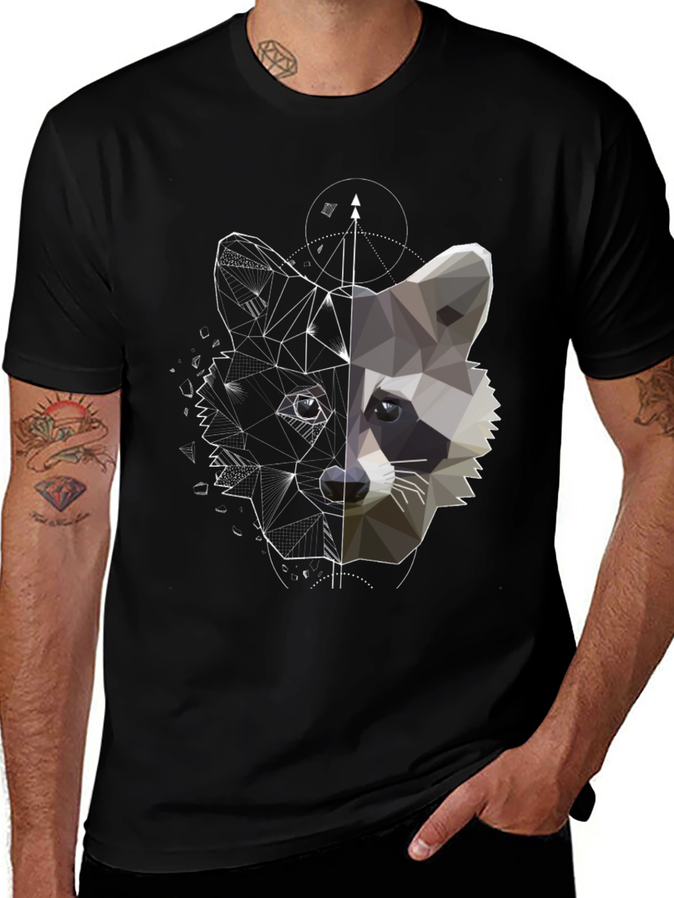 Variant 20 of Geometric Raccoon Graphic Tee - Unique Black Shirt
