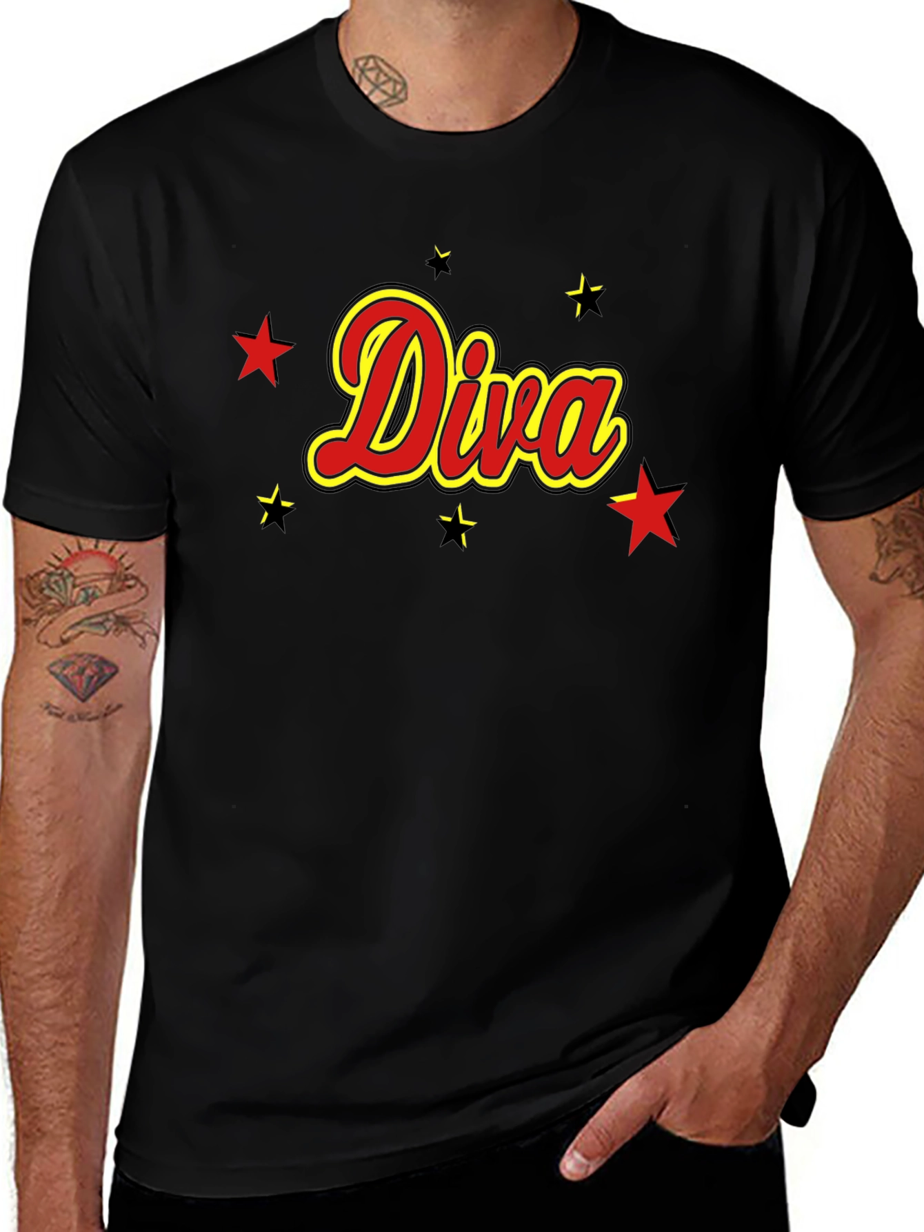 Diva T-Shirt - Red and Yellow Star Design