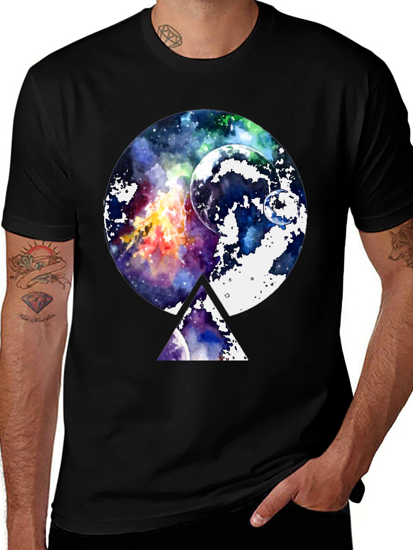 Galaxy Space Graphic Print Black T-Shirt