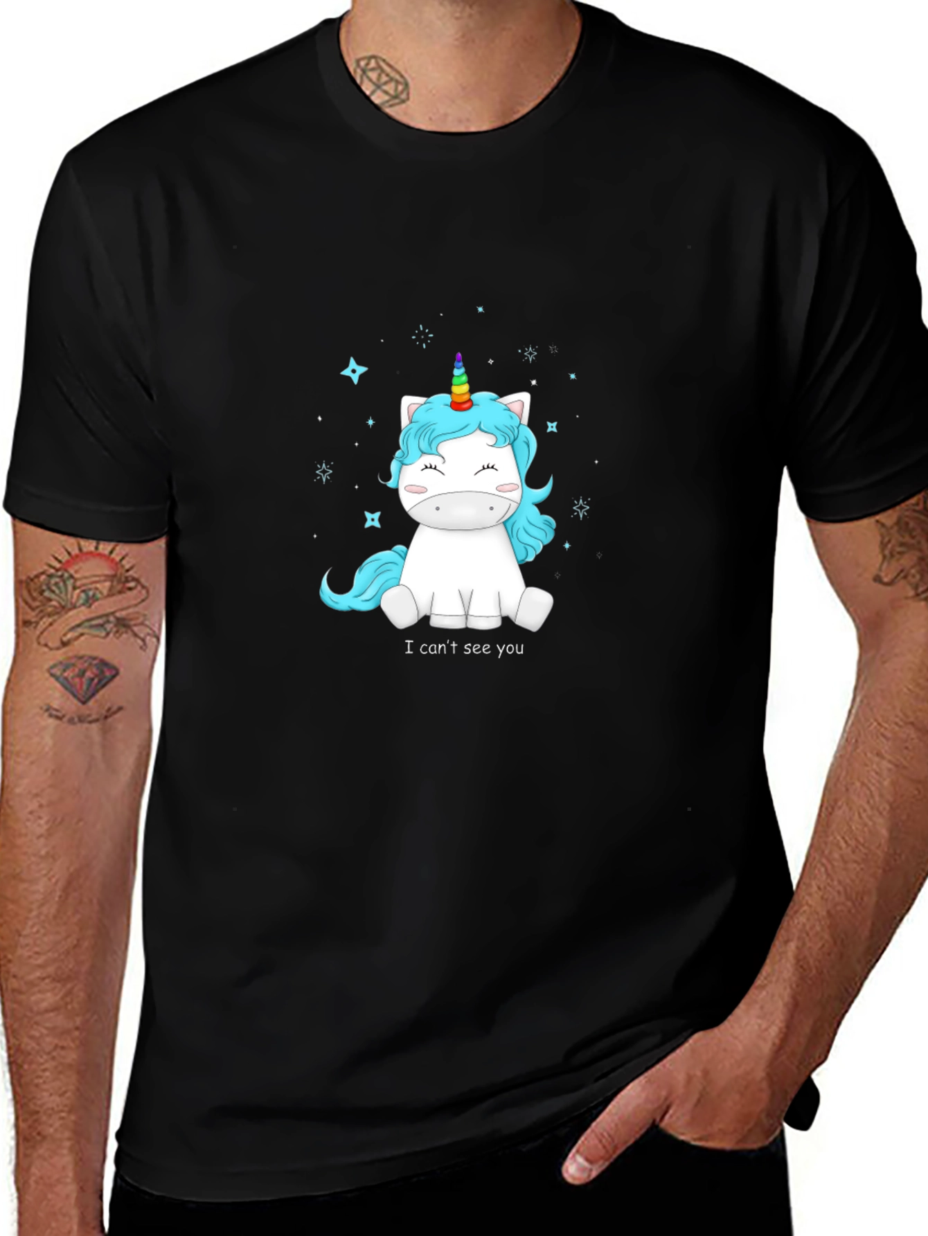 Variant 9 of Cute 'I Can't See You' Unicorn Graphic T-Shirt