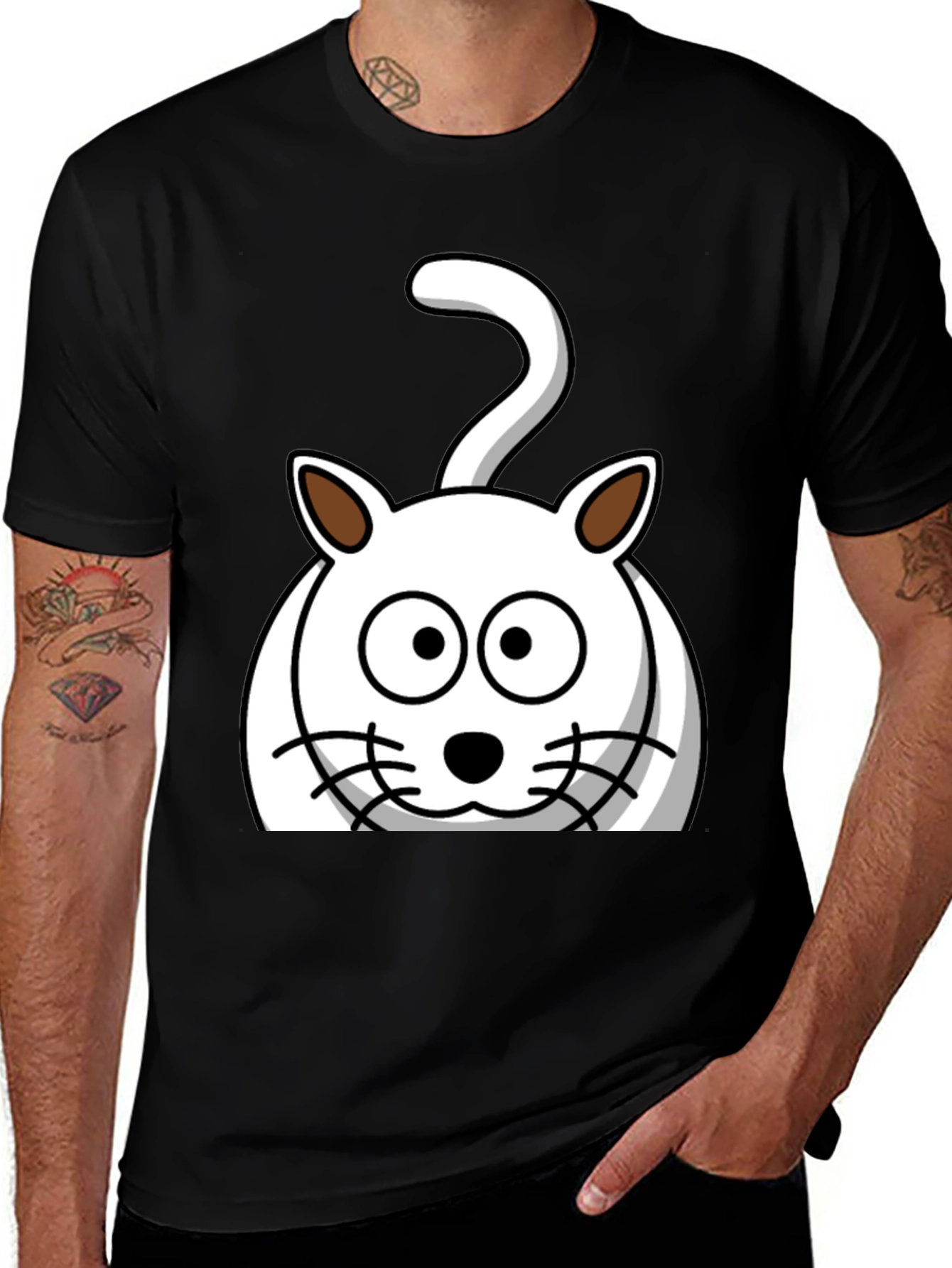 Variant 17 of Cartoon Cat Graphic T-Shirt - Unisex Black Tee
