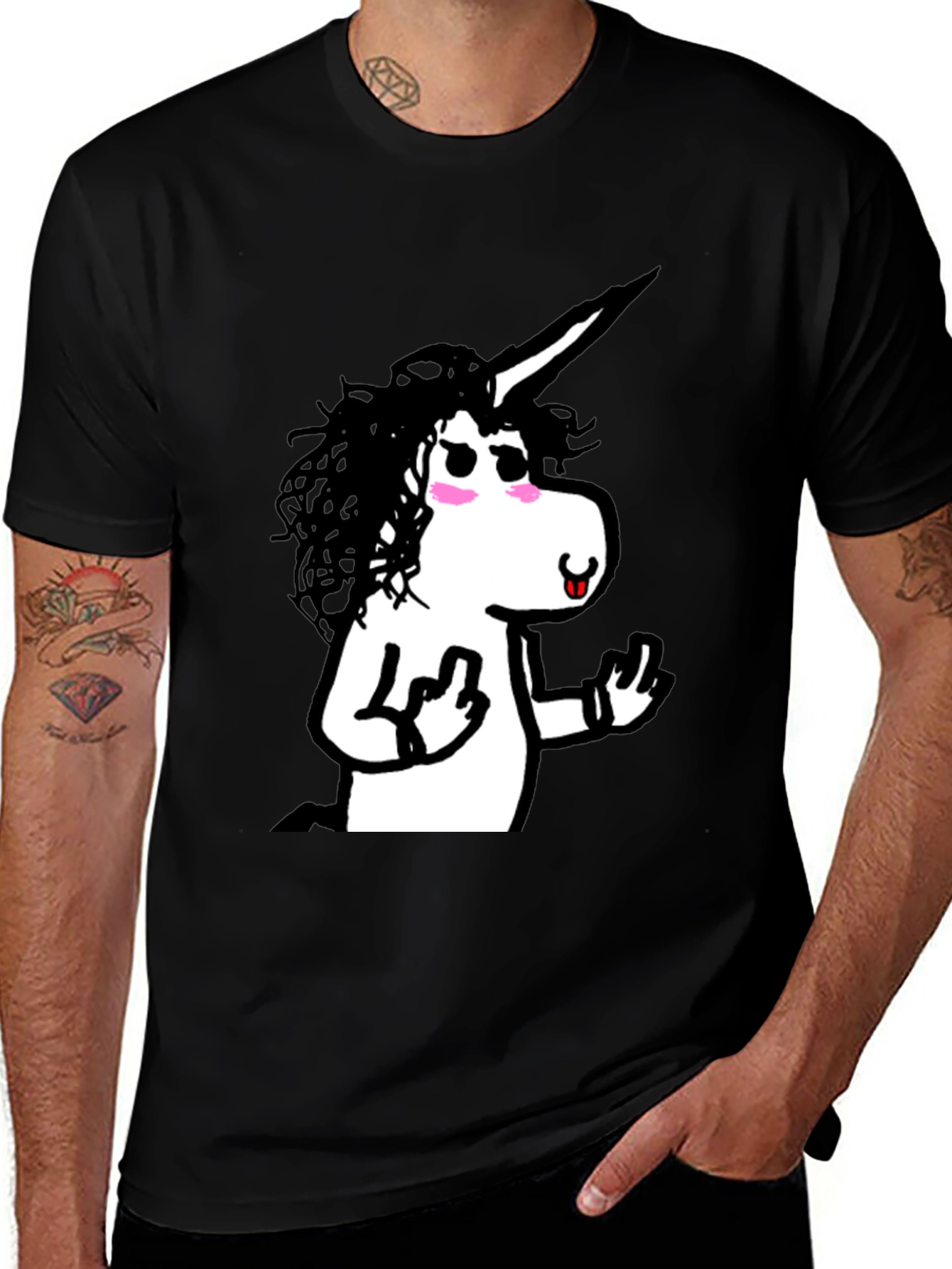 Variant 26 of Rock On Unicorn Graphic Tee - Black Cotton Shirt