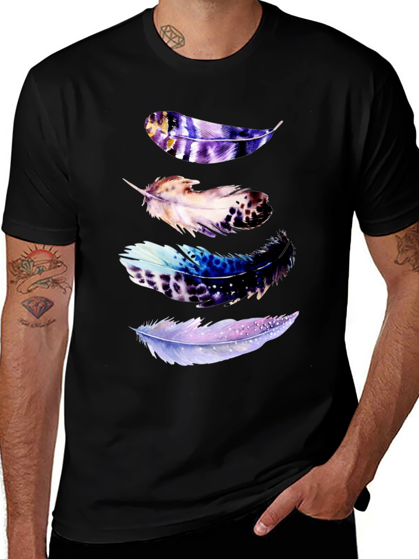 Variant 30 of Feather Print Black T-Shirt