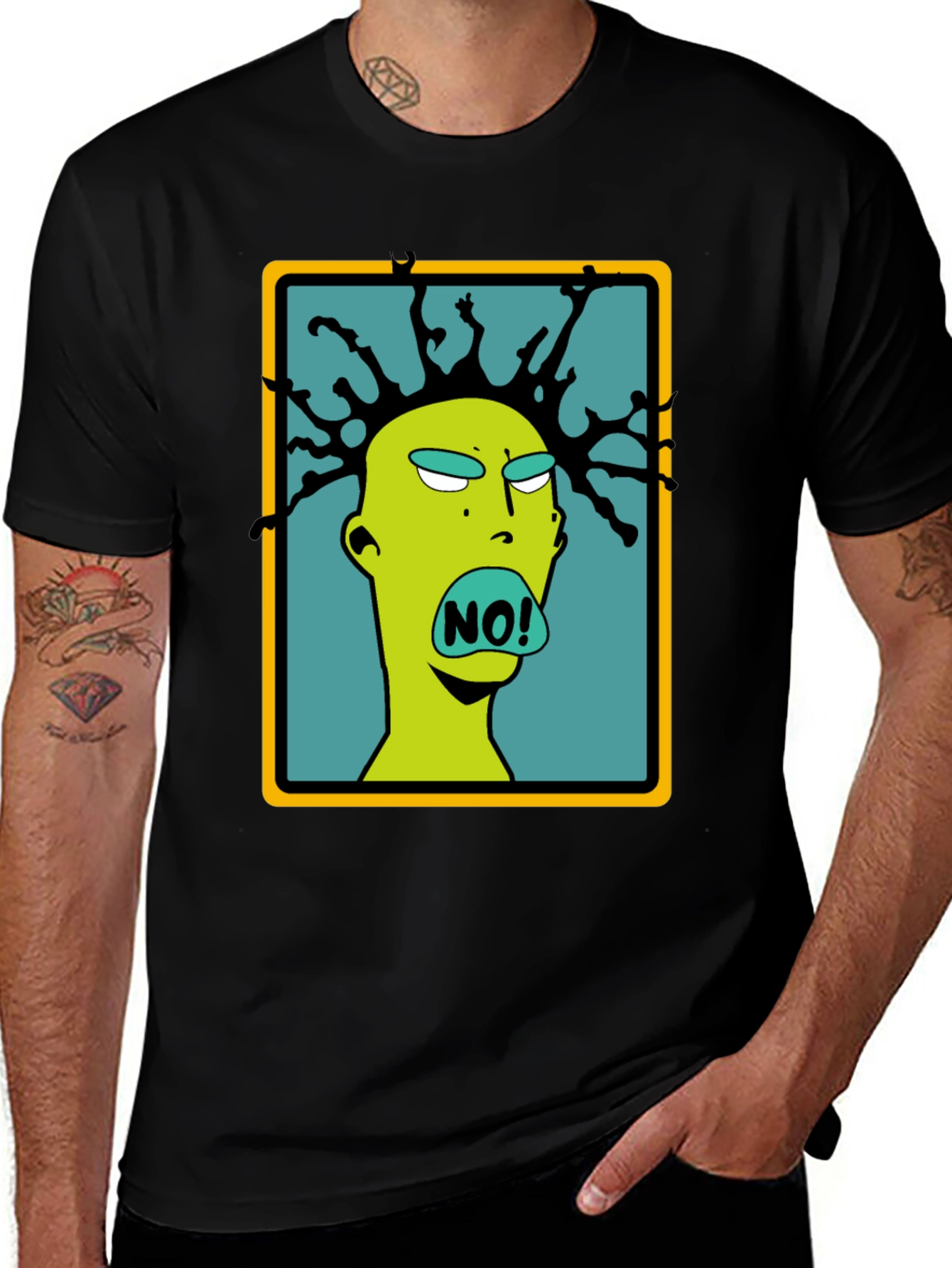 Variant 11 of Edgy Cartoon 'NO!' Graphic Black T-Shirt