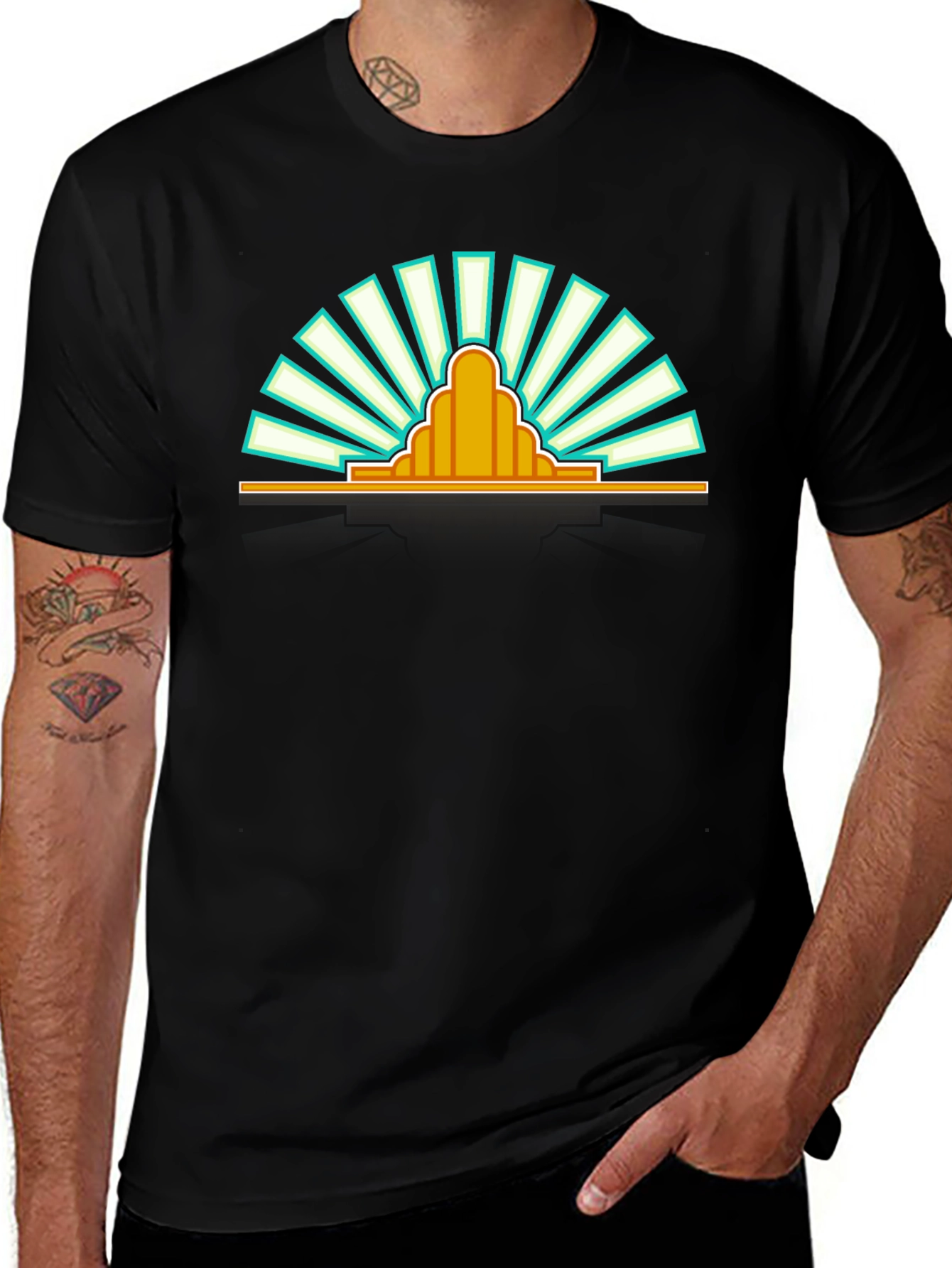 Variant 16 of Retro Sunrise Graphic Tee - Black Cotton T-Shirt