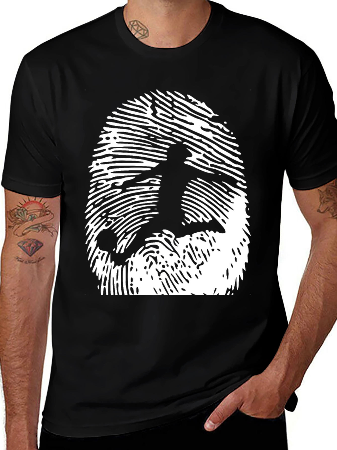 Black Soccer Fingerprint Graphic Tee - Black Cotton T-Shirt main image