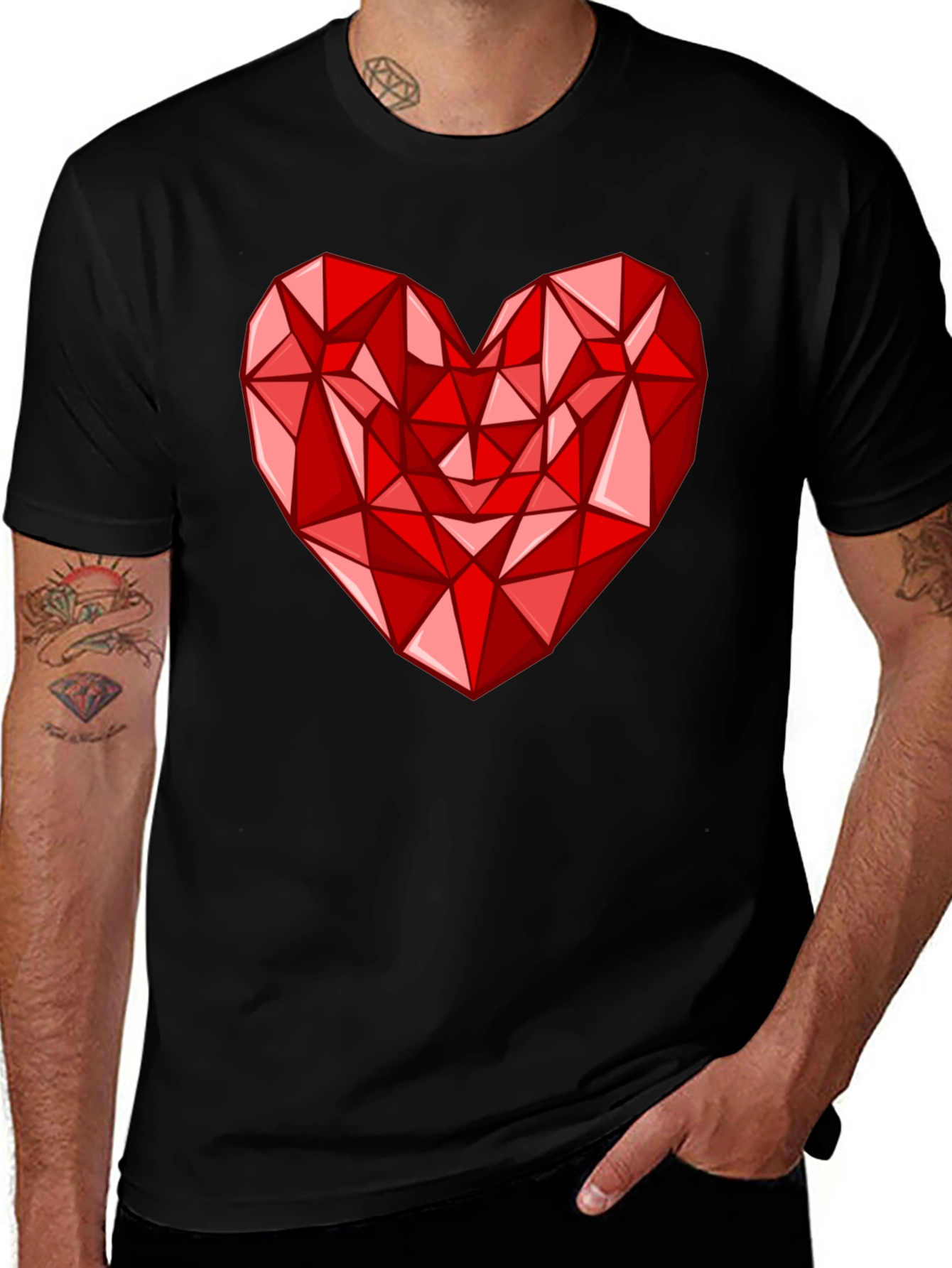Variant 23 of Geometric Heart Graphic Tee - Black Cotton Shirt